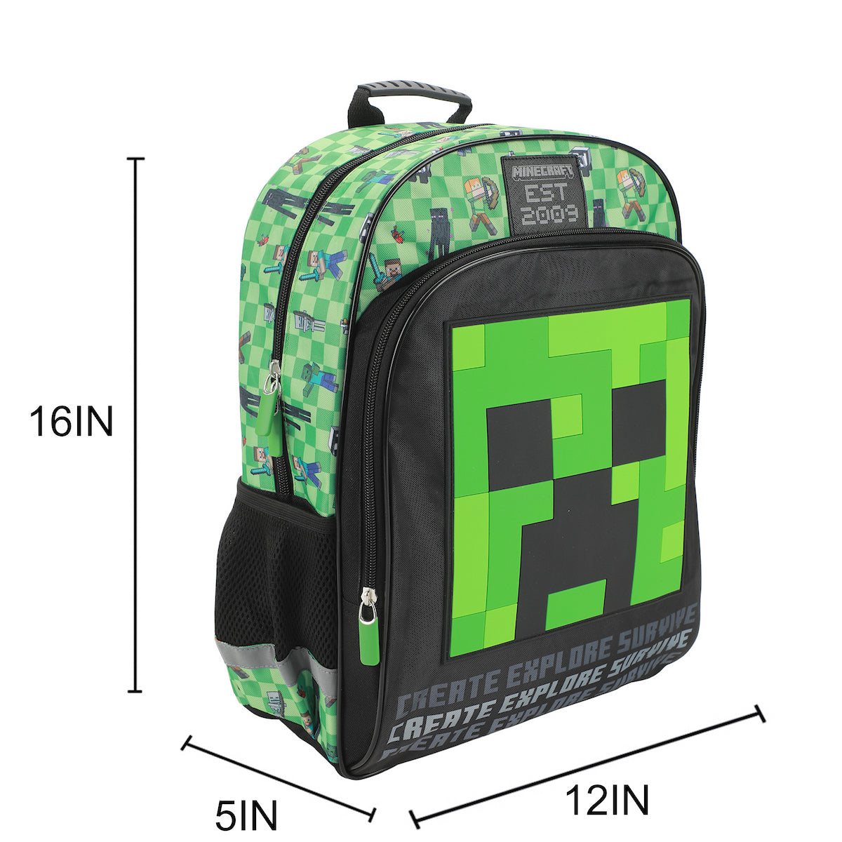 Minecraft Creeper Character 16" Kid's boys Backpack For School And Travel