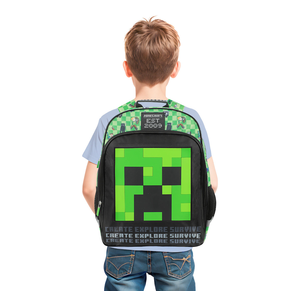 Minecraft Creeper Character 16" Kid's boys Backpack For School And Travel