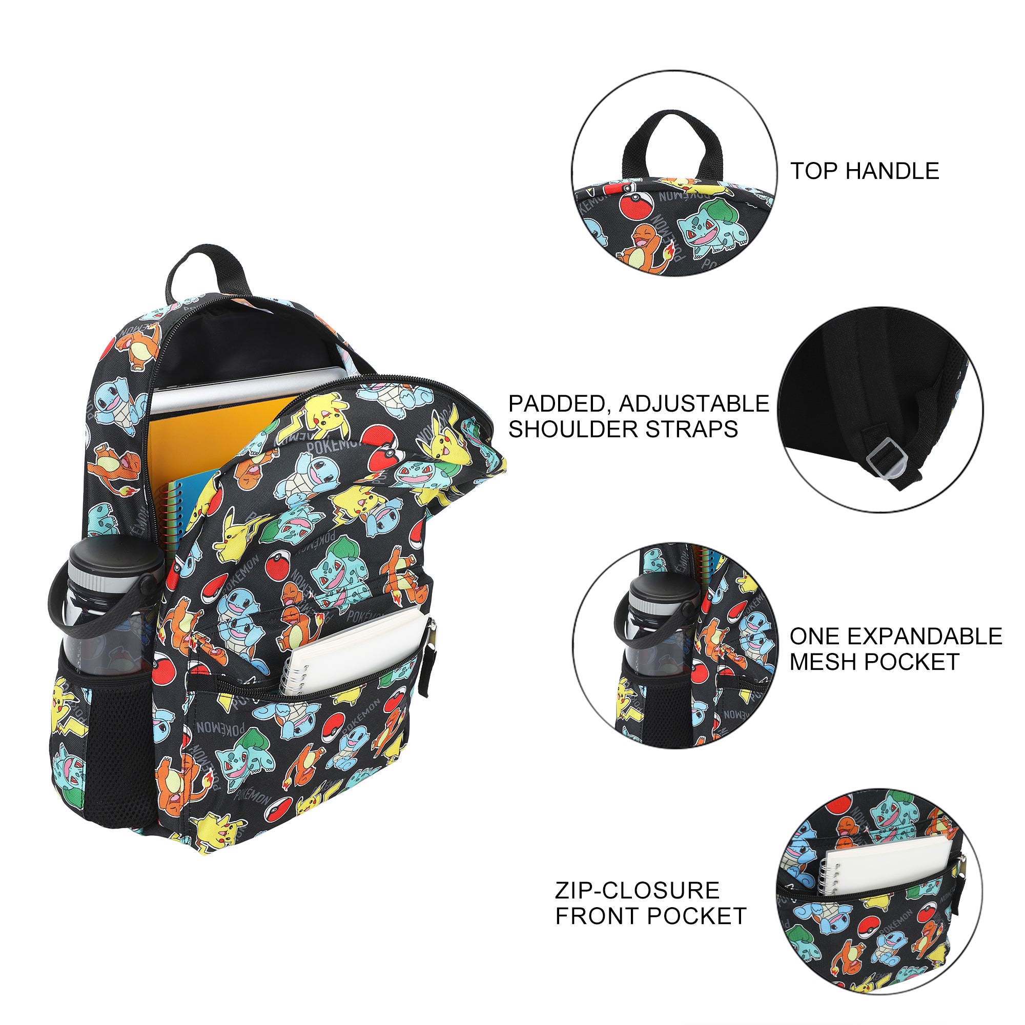 Pokemon Favorite Characters All-Over Print 16" Backpack For School And Travel
