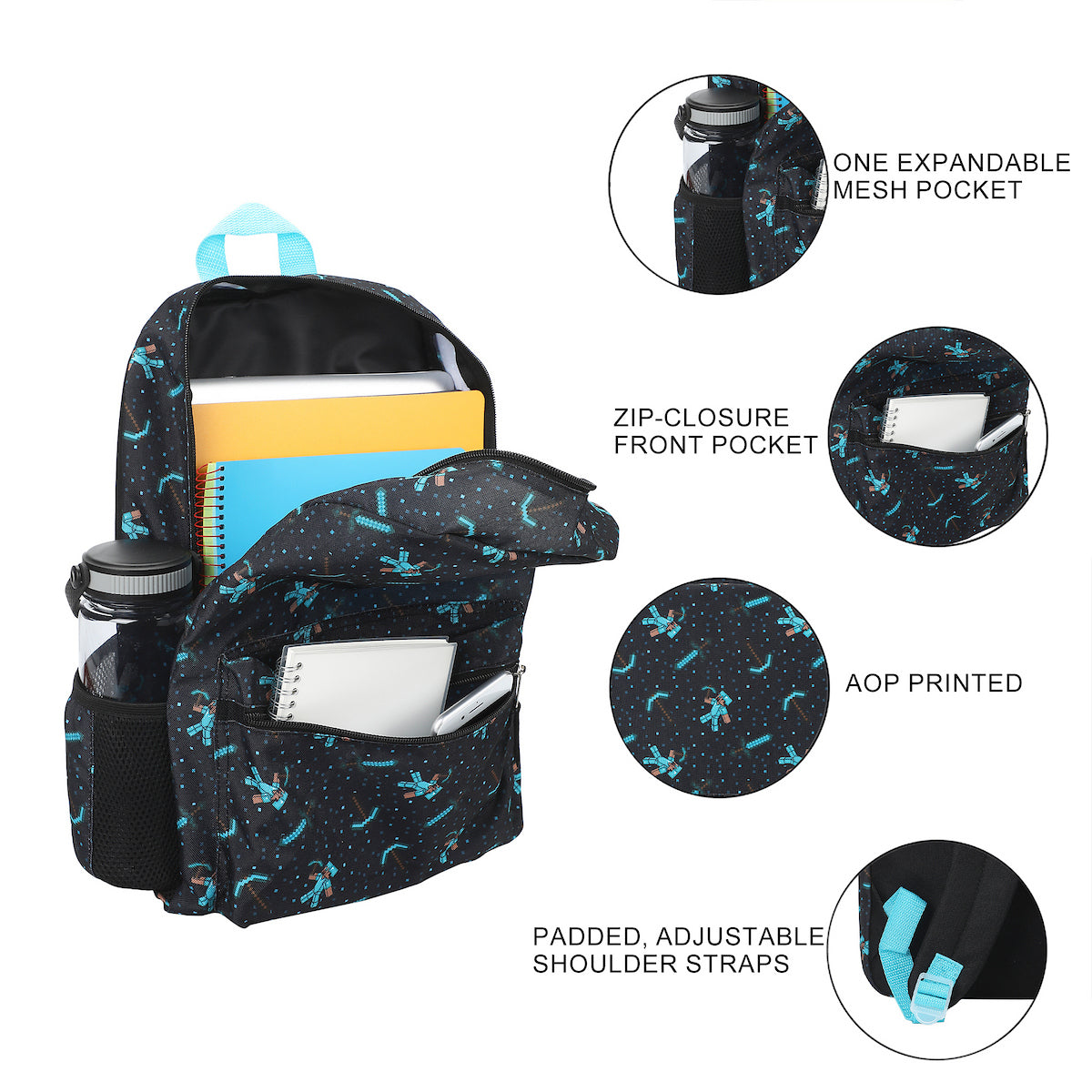 Minecraft All-Over Print 16" Backpack For School And Travel