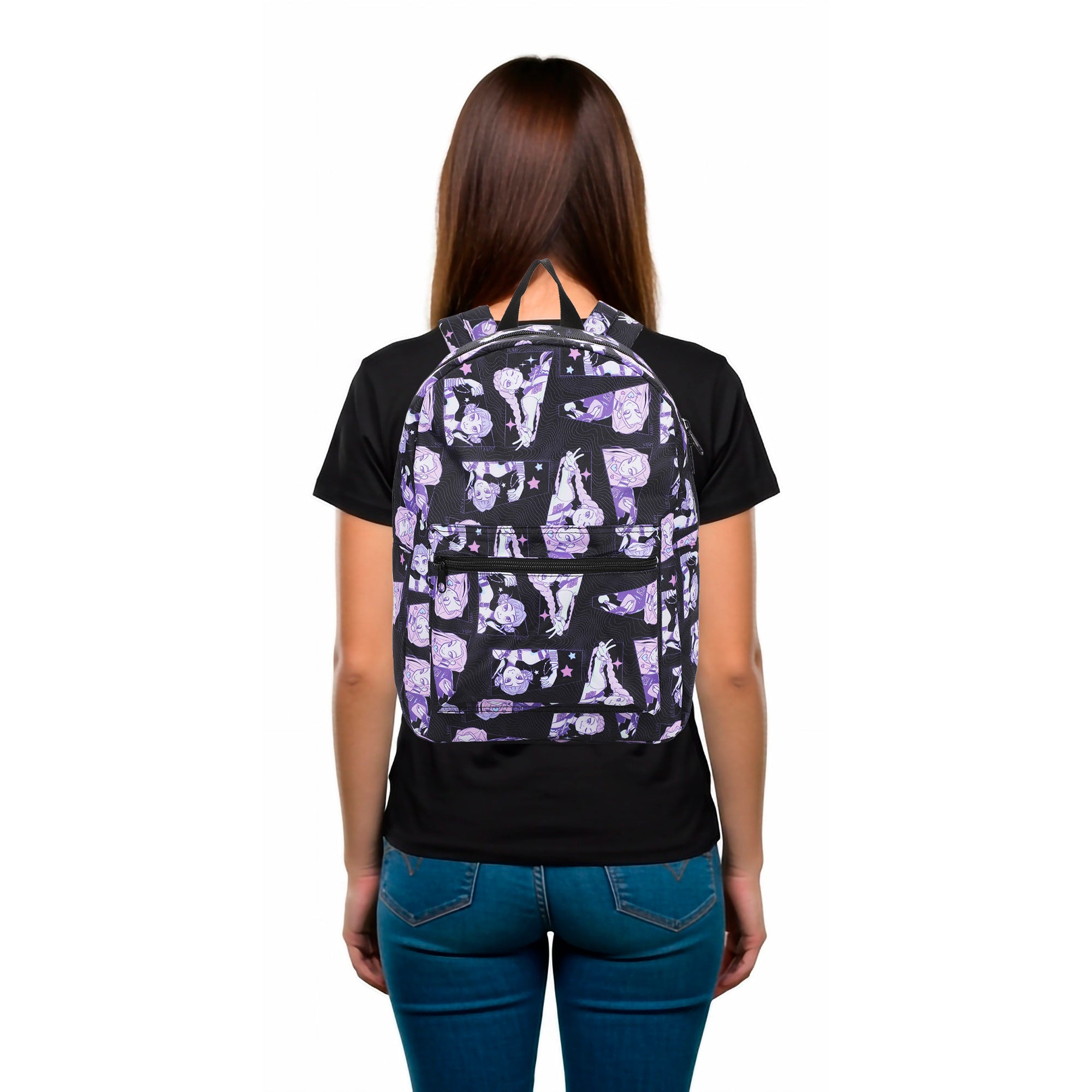 KPop Demon Hunters Huntr/X Character Art 16.5” Black Quick Turn Backpack