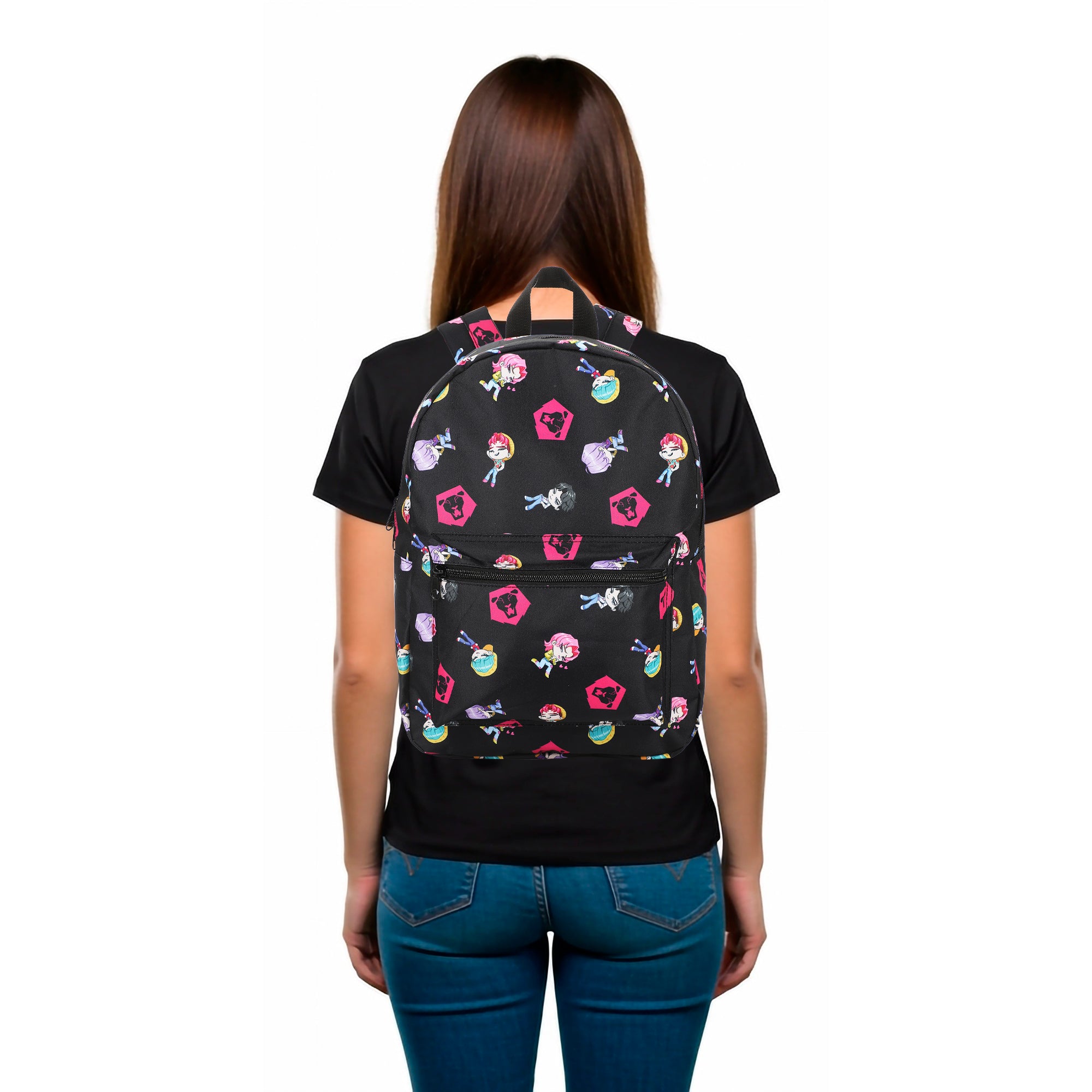 KPop Demon Hunters Chibi Saja All-Over Print 16.5” Adult Black Quick Turn Backpack