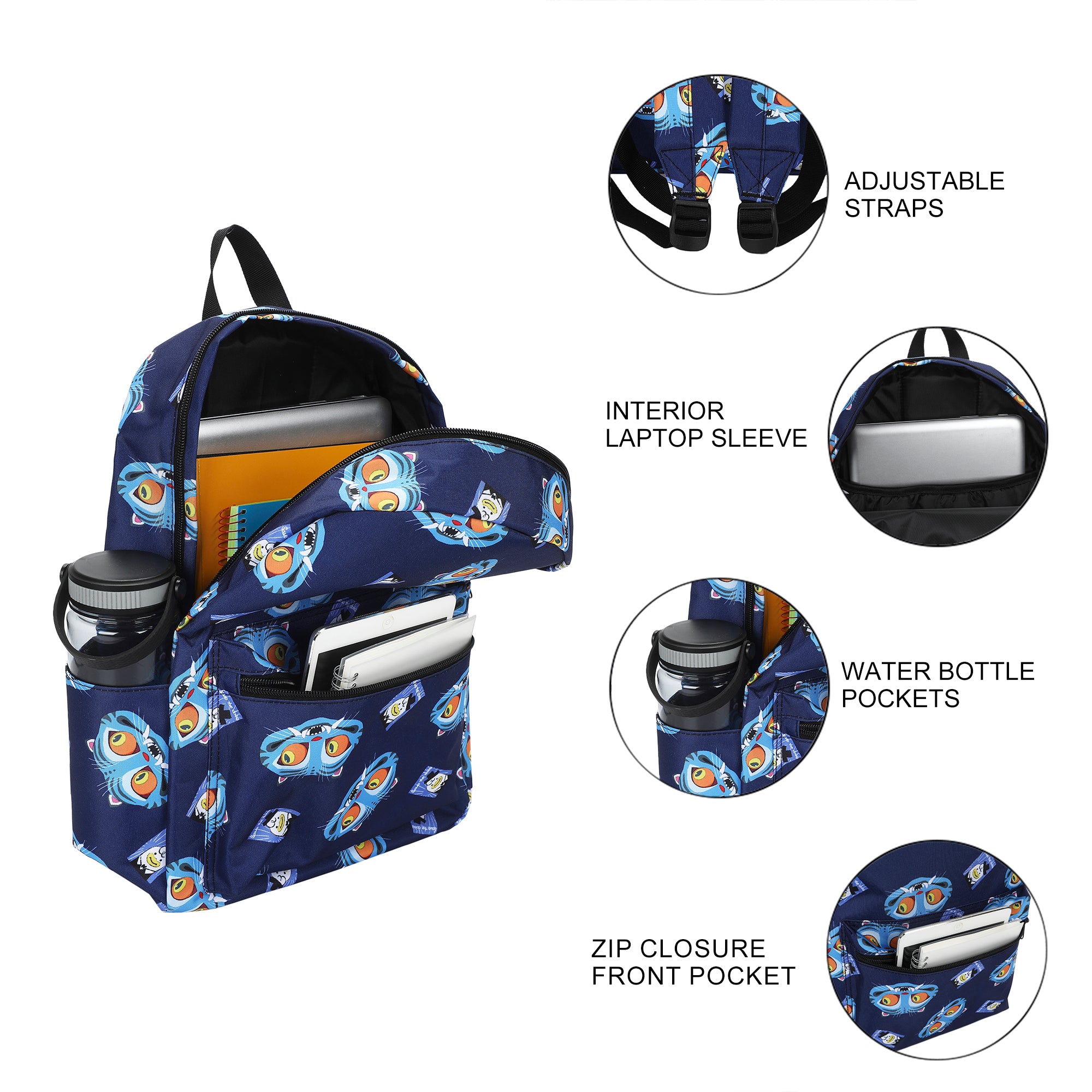 KPop Demon Hunters Derpy & Sussie All-Over Print 16.5" Adult Blue Quick Turn Backpack