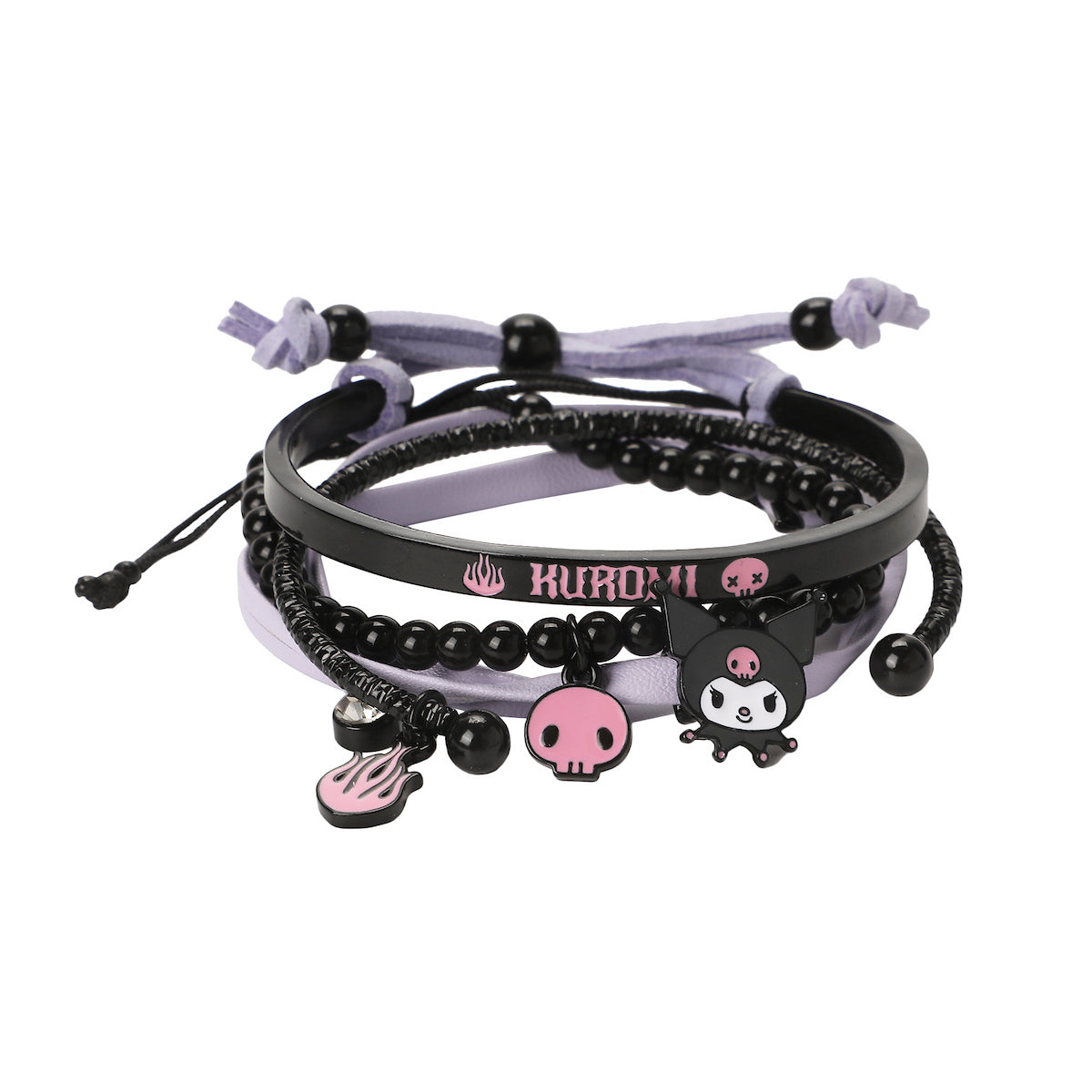Kuromi Face Skull & Flame Arm Party Bracelet Set