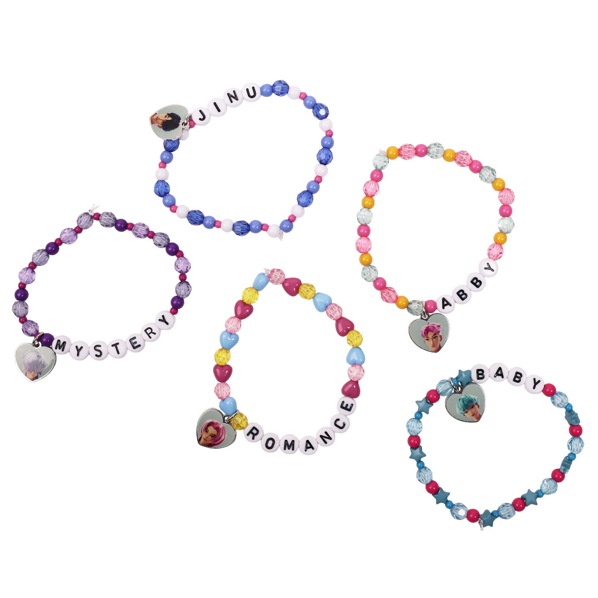 KPop Demon Hunters SAJA Boys Tradesies Character Bracelets – 5 Pack Beaded Stretch Bracelet Set,