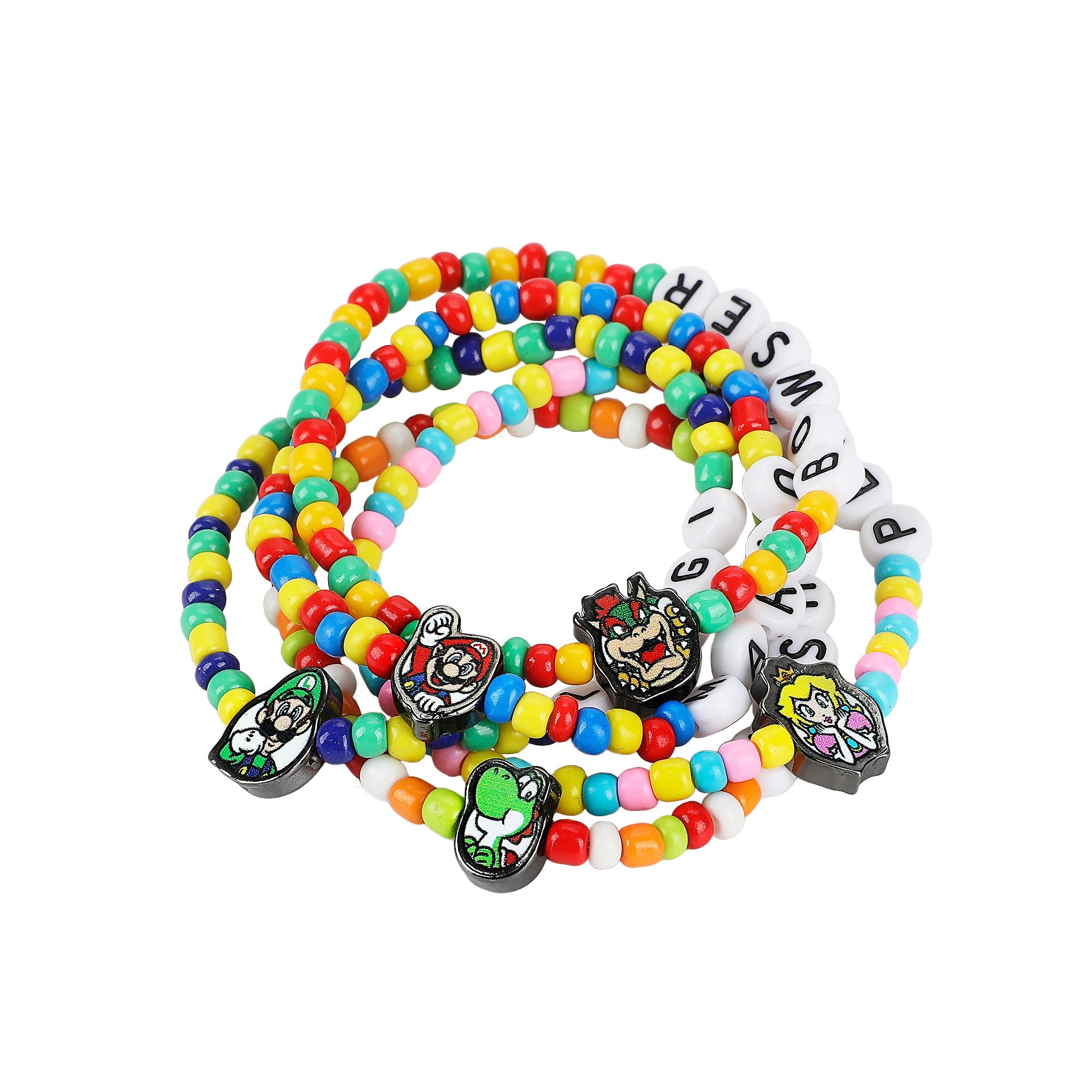 Super Mario Tradesies Pack Multi Character Women's Beaded Letters and Charm Bracelet Set