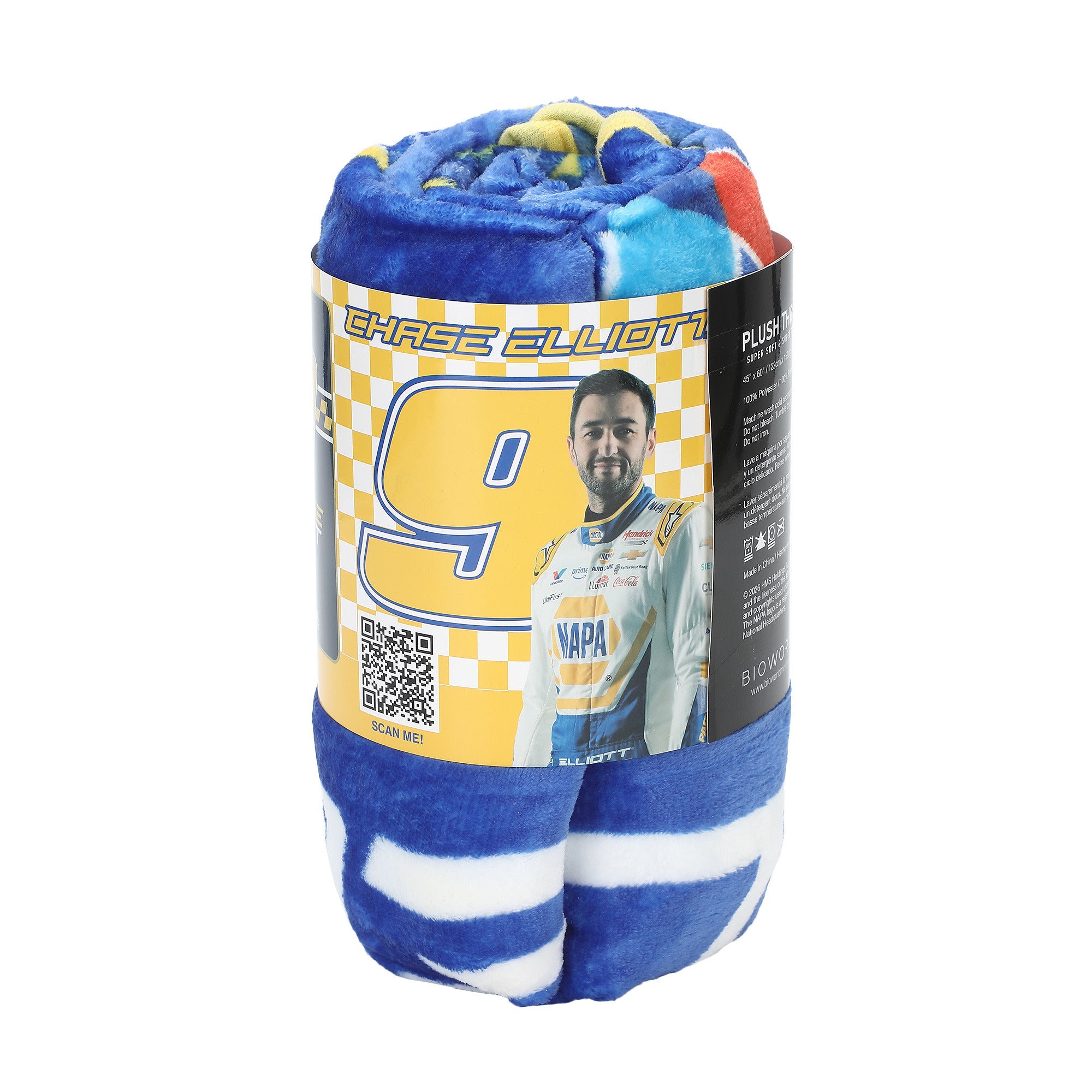 Hendrick Chase Elliott Digital Print 45" x 60" Throw Blanket in Blue and Yellow