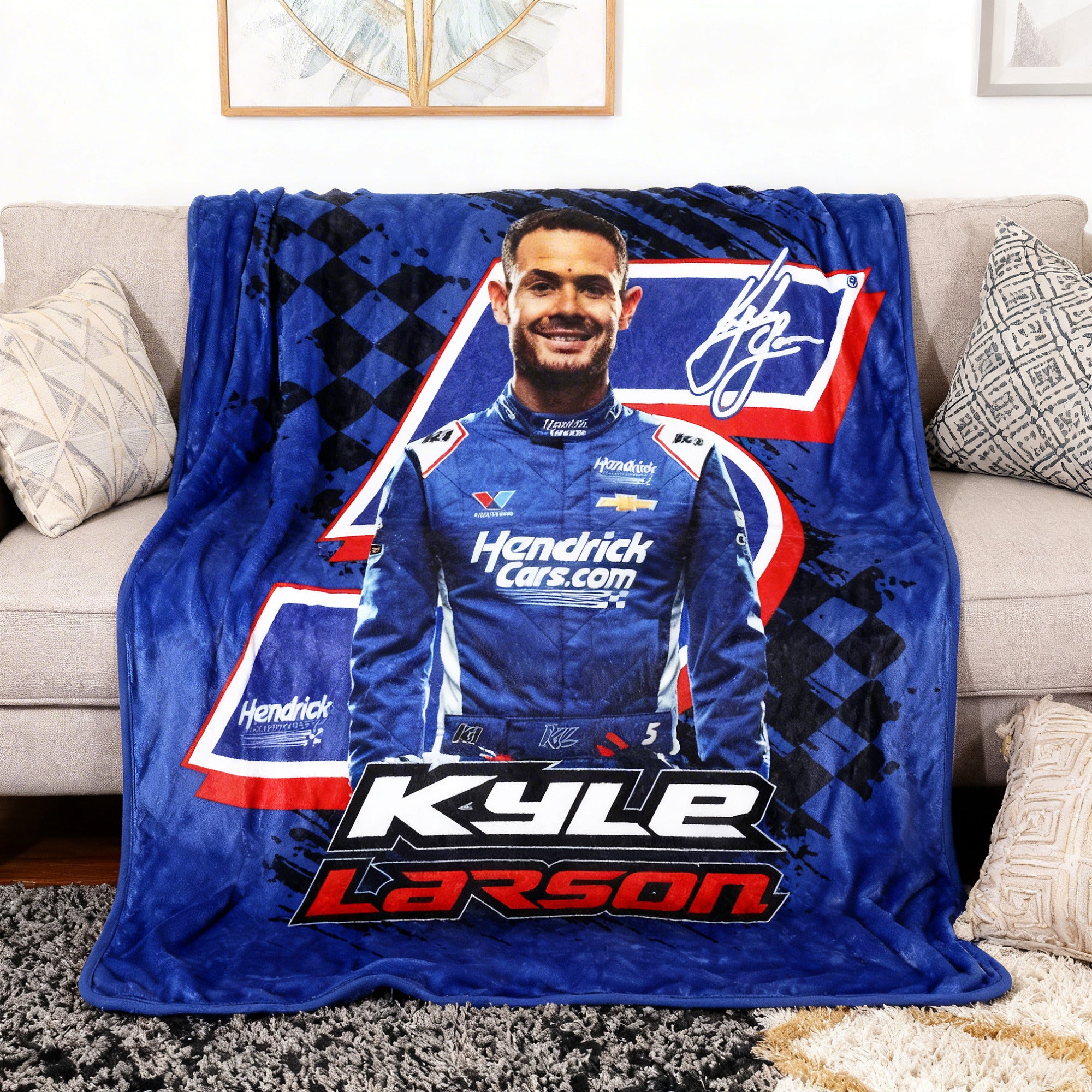 Kyle Larson Hendrick Motorsports Blue Digital Print 45" x 60" Throw Blanket for Racing Fans