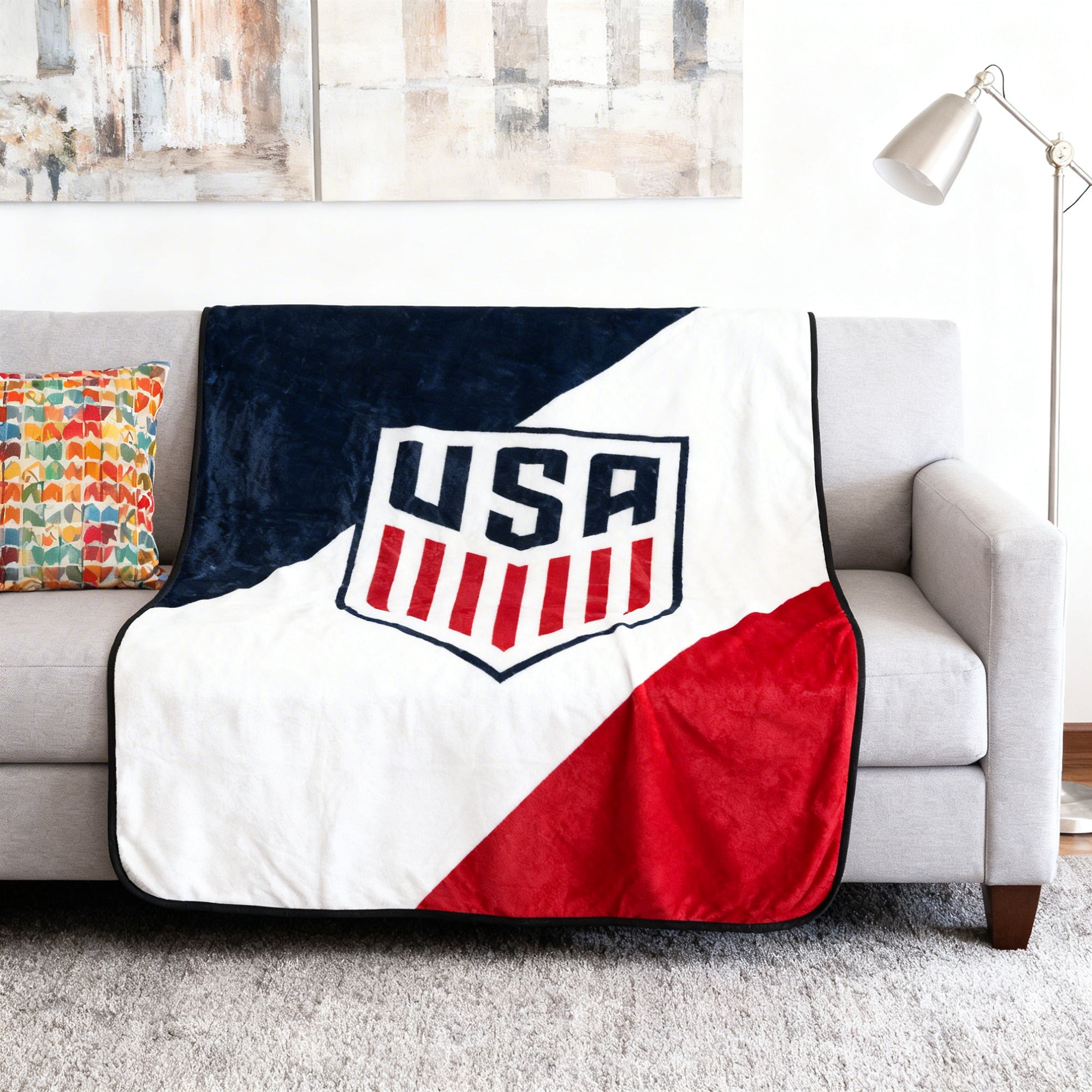 United States Soccer Federation US Soccer Crest Striped Digital Print 45" x 60" Throw Blanket in Red White and Blue