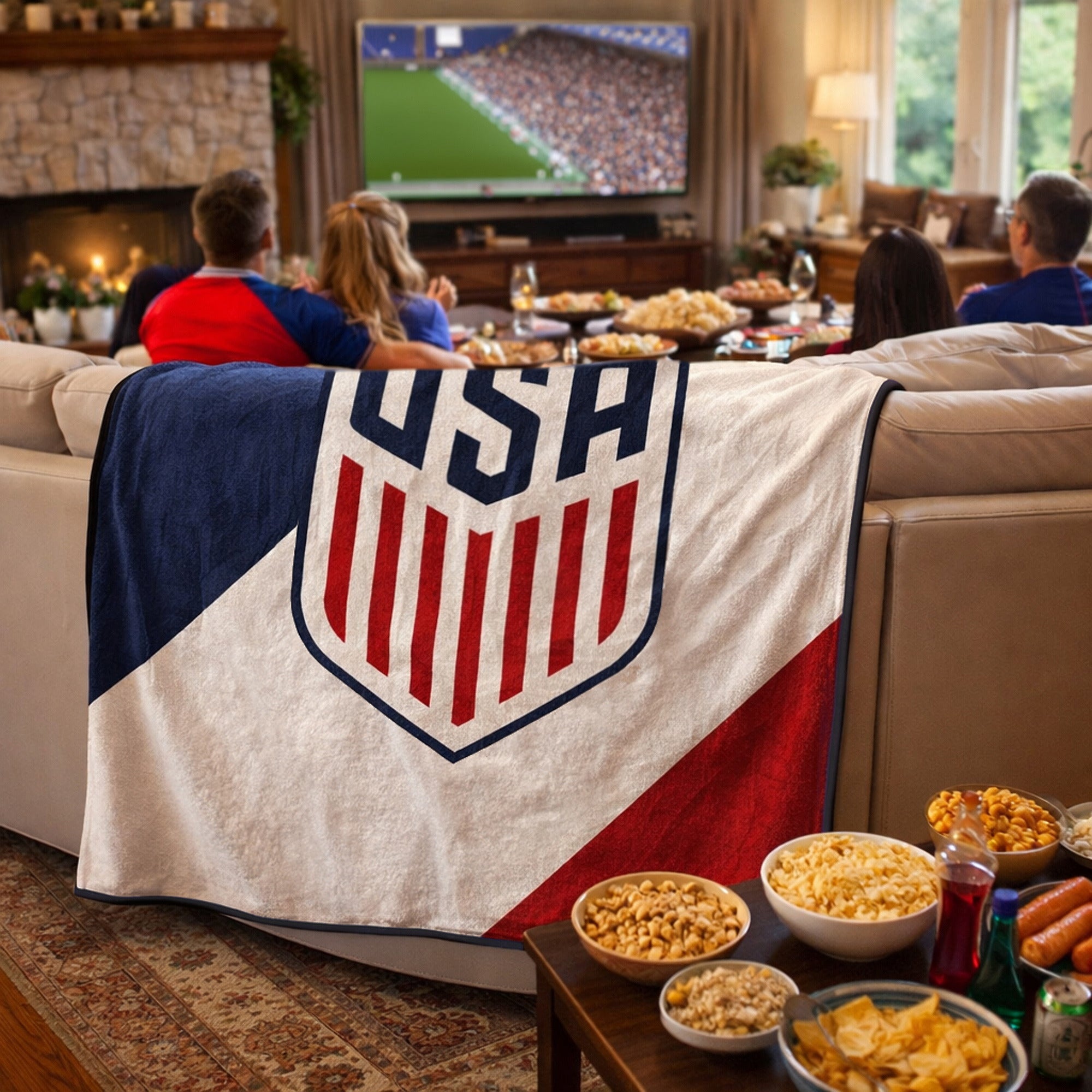 United States Soccer Federation US Soccer Crest Striped Digital Print 45" x 60" Throw Blanket in Red White and Blue