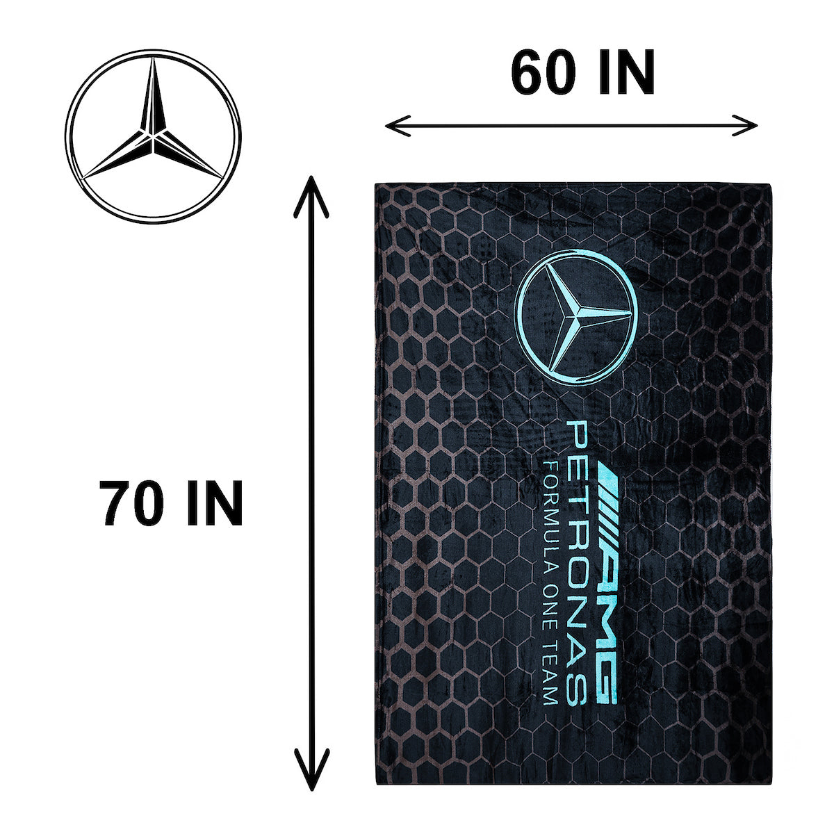 F1 Mercedes AMG Petronas Official Fleece Blanket | Super Soft Warm Black Throw, Stealth Formula One Design | Perfect For The Bedroom, Camping & Sleepovers 40 x 59”