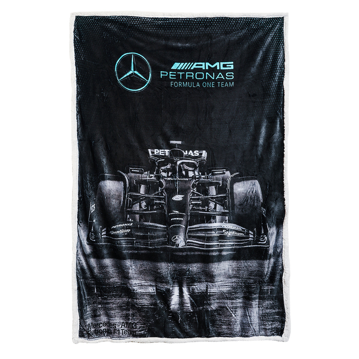 F1 Mercedes AMG Petronas Official Fleece Blanket | Super Soft Warm Throw with Sherpa Reverse, Formula One Design | Perfect For Home, Bedroom, Sleepovers & Camping | Size 47 x 59”