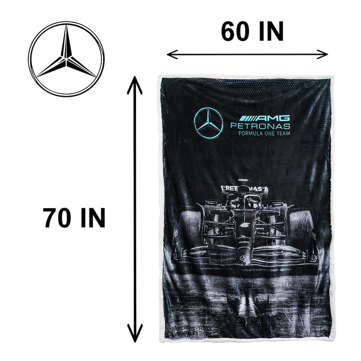 F1 Mercedes AMG Petronas Official Fleece Blanket | Super Soft Warm Throw with Sherpa Reverse, Formula One Design | Perfect For Home, Bedroom, Sleepovers & Camping | Size 47 x 59”