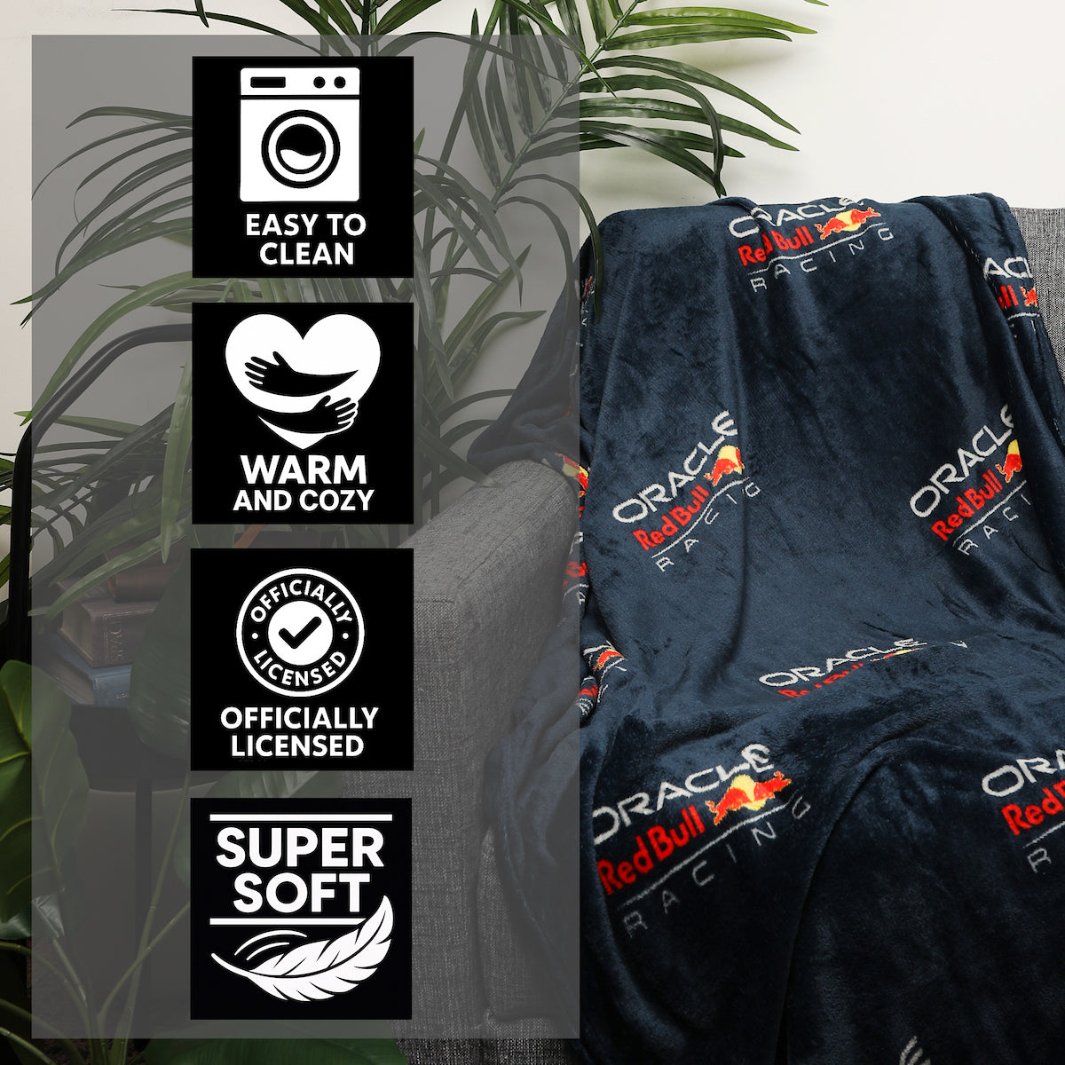 F1 Oracle Red Bull Racing Officially Licensed Fleece Blanket | Formula One Design Super Soft Warm Throw | Perfect For Teen Bedrooms, Camping & Sleepovers | Size 40 x 59” | Navy