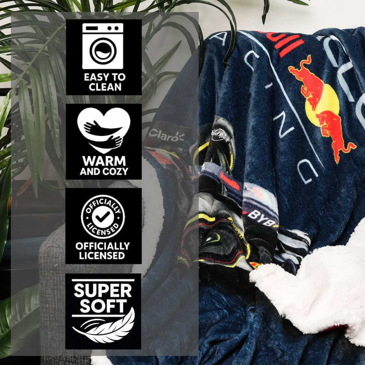 F1 Oracle Red Bull Racing Official F1 Fleece Throw Blanket | Super Soft Formula 1 Racing Design | Warm Super Soft Feel Blue Throw | Perfect for Home Bedroom Sleepovers & Camping