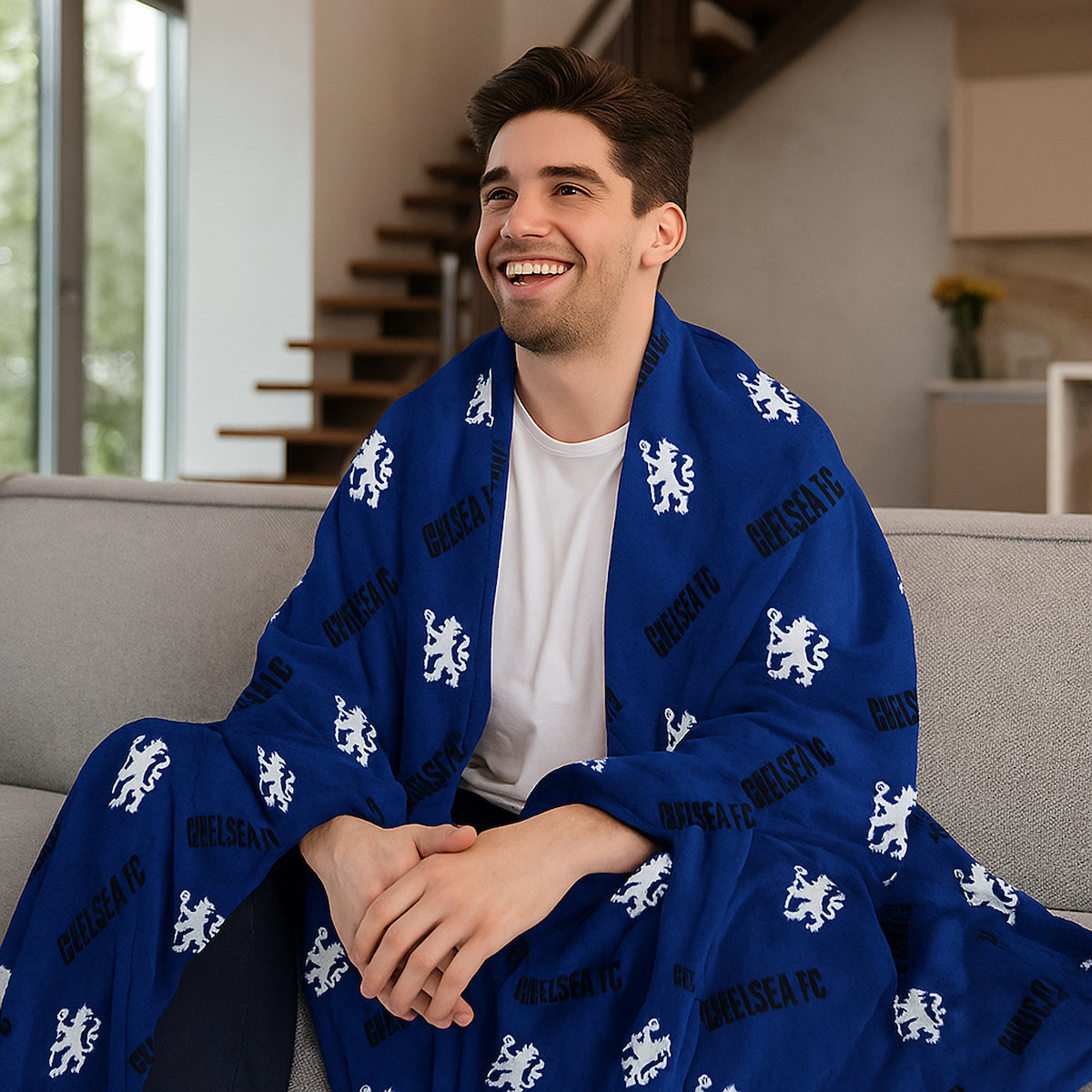 Official Chelsea FC Fleece Throw Blanket | Super Soft Soccer Geometric Design | Warm Super Soft Feel Blue Throw | Perfect for Home Bedroom Sleepovers & Camping