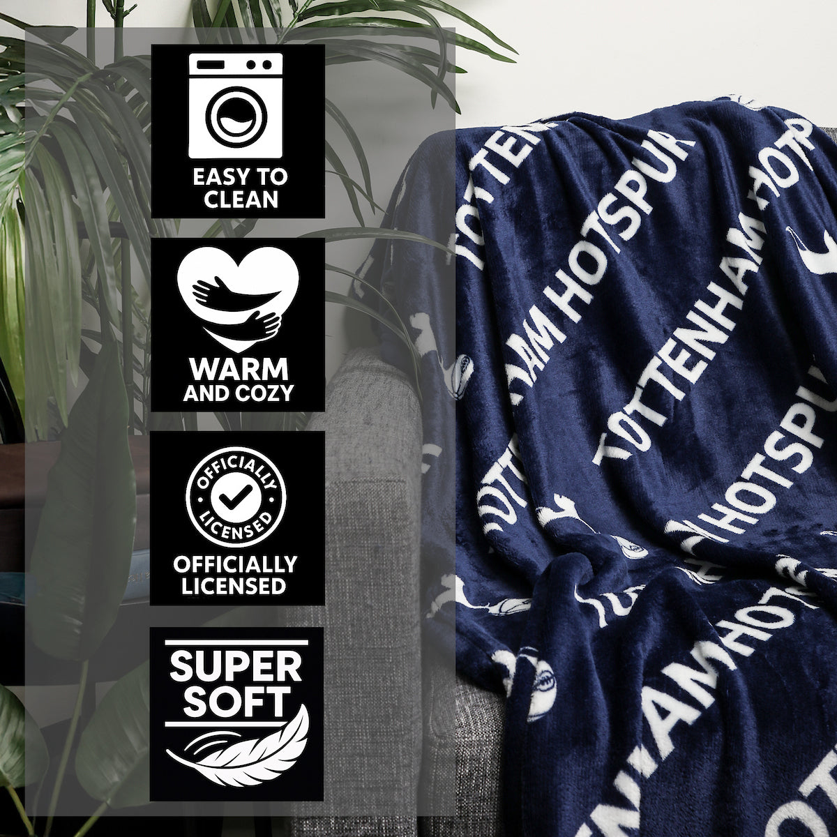 Official Tottenham Hotspur FC Fleece Throw Blanket | Super Soft Soccer Design | Warm Super Soft Feel Blue Throw | Perfect for Home Bedroom Sleepovers & Camping