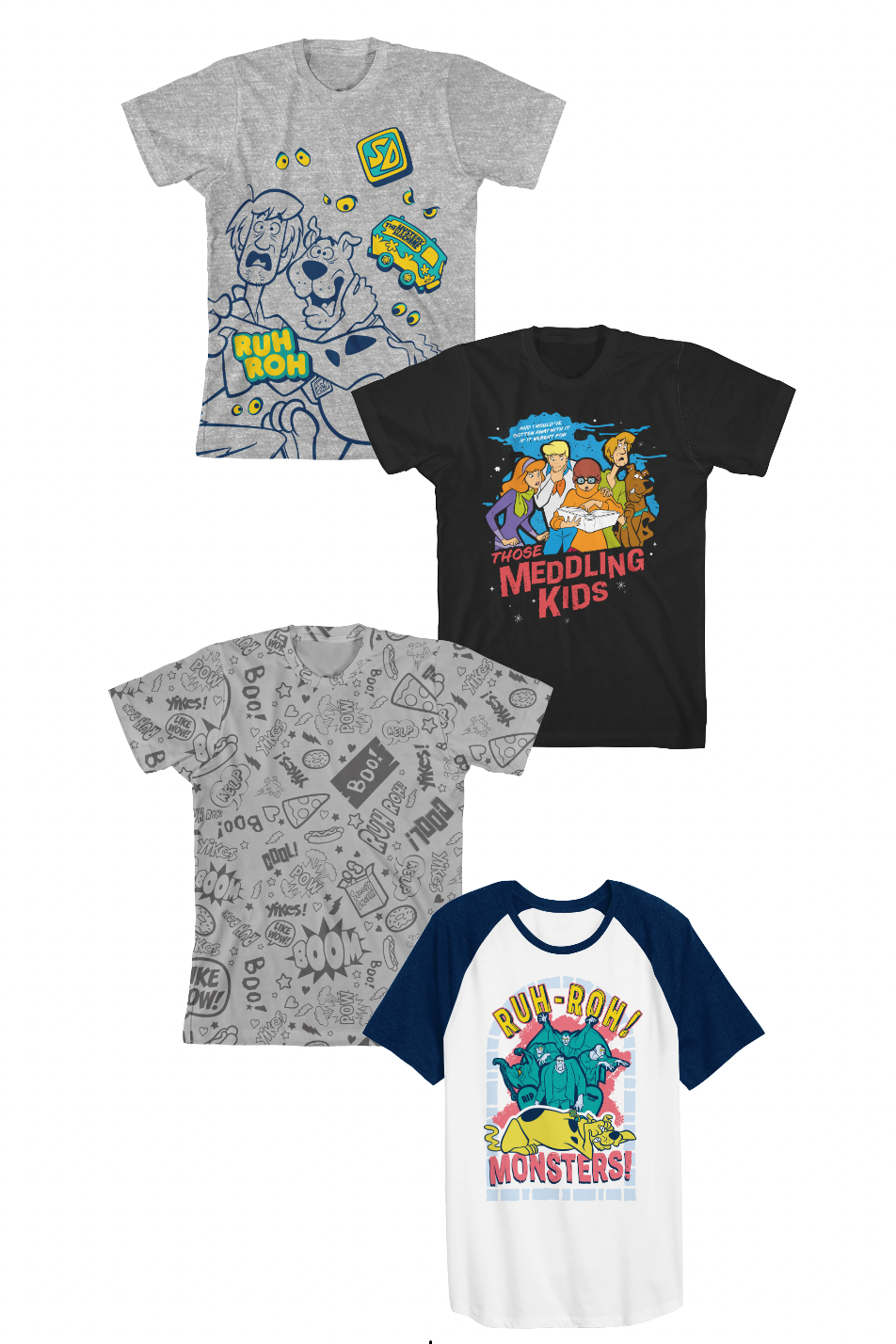 Scooby Doo Ruh-Roh 4pk Crew Neck Short Sleeve Youth Boys Tees
