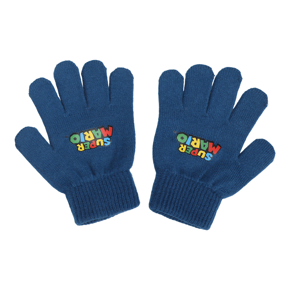 Super Mario Ribbed Knit Youth Beanie and Gloves Set