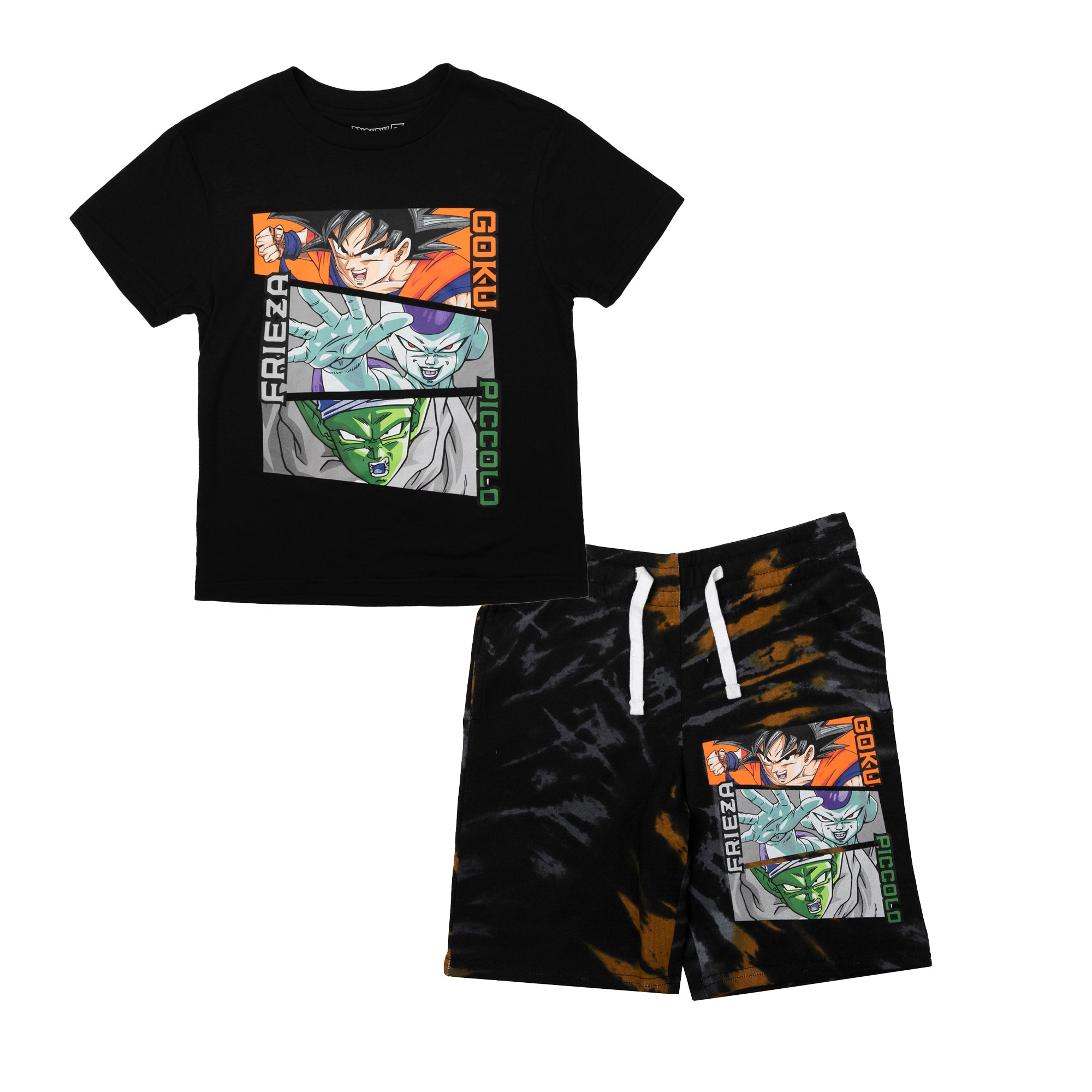 Dragon Ball Z Goku, Frieza, and Piccolo Short Sleeve Tee and Lounge Shorts 2-Piece Set