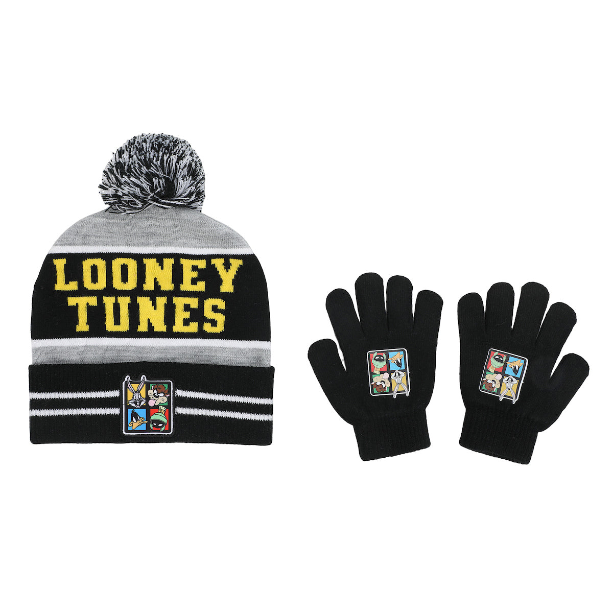 Looney Tunes Striped Youth Pom Beanie and Gloves Set
