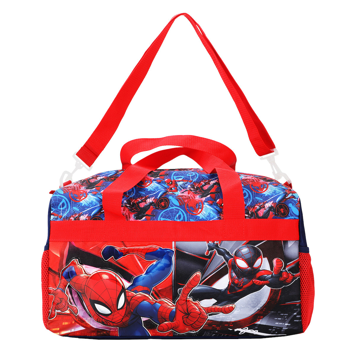 Spider-Man 4-Piece Duffel, Drawstring Backpack, Water Bottle and Utility Case Blue Youth Duffle Bag Set
