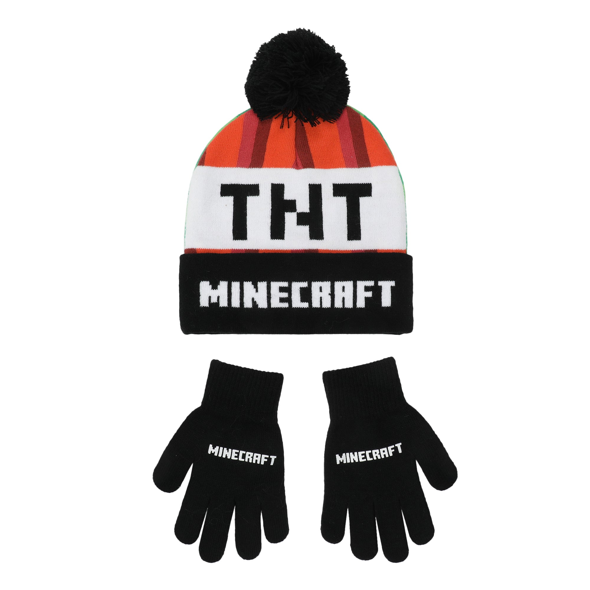Minecraft Creeper TNT Youth Winter Two Way Hat And Knit Gloves Cold Weather Set
