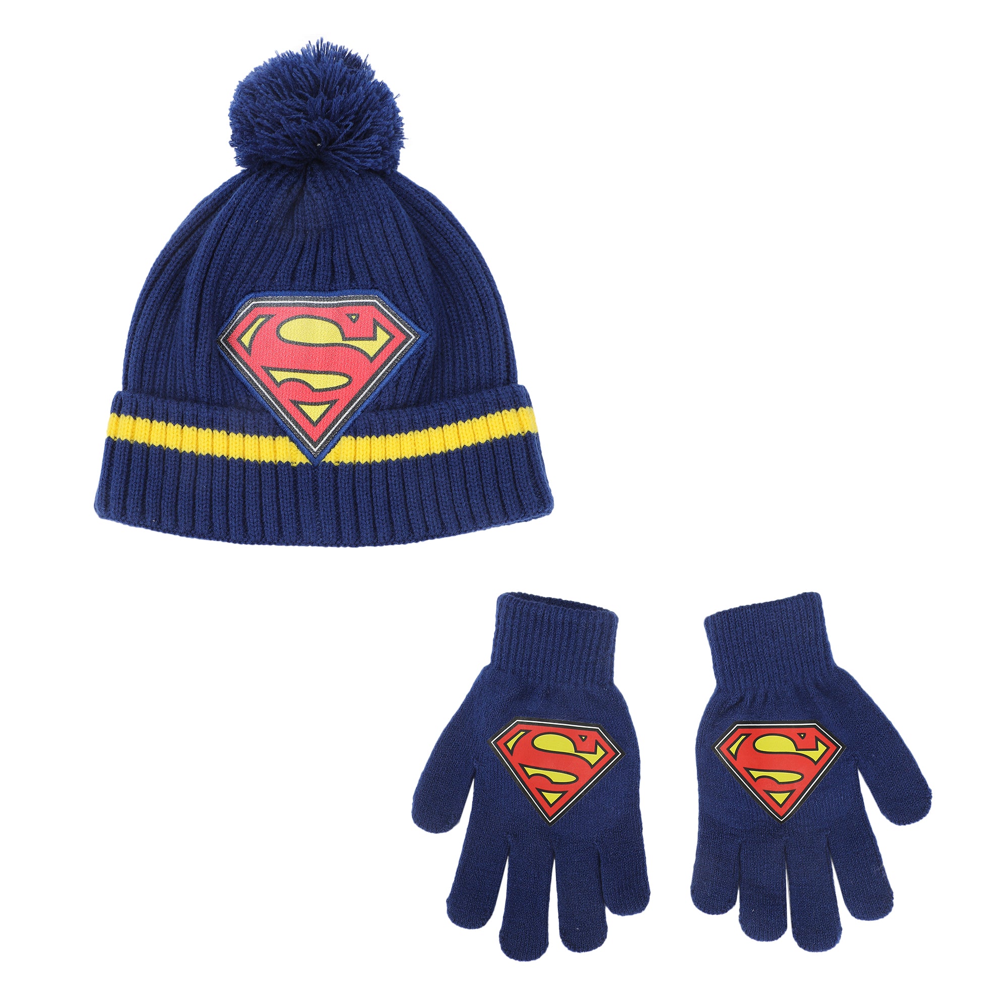 Superman Cuff Hat And Knit Gloves Youth Cold Weather Set