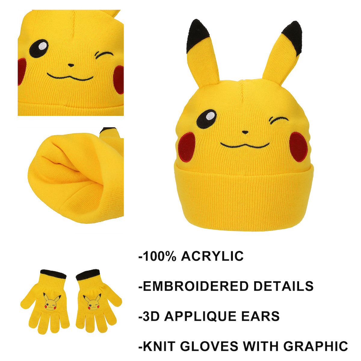 Pokemon Pikachu Youth 2-Piece Knit Beanie & Gloves Set