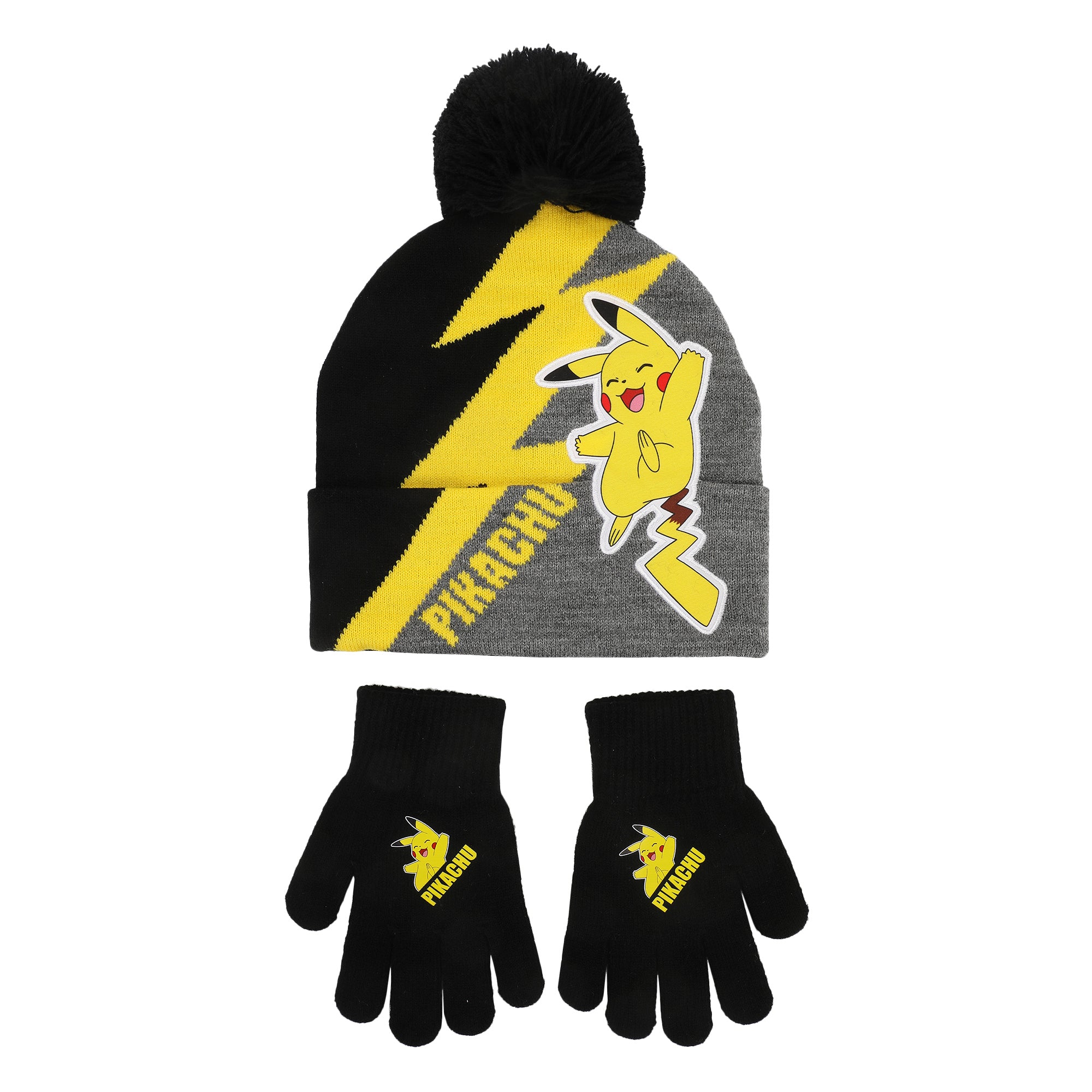 Pokemon Pikachu Thunderbolt Youth 2-Piece Knit Beanie & Gloves Set