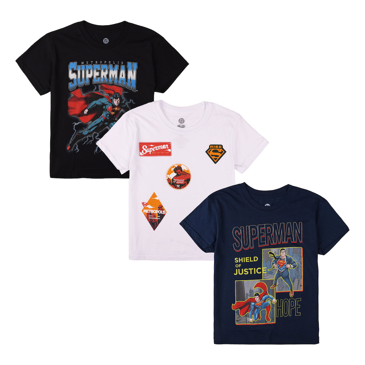 Superman Lightning Boy’s 3-Pack Crew Neck Short Sleeve T-shirt Set