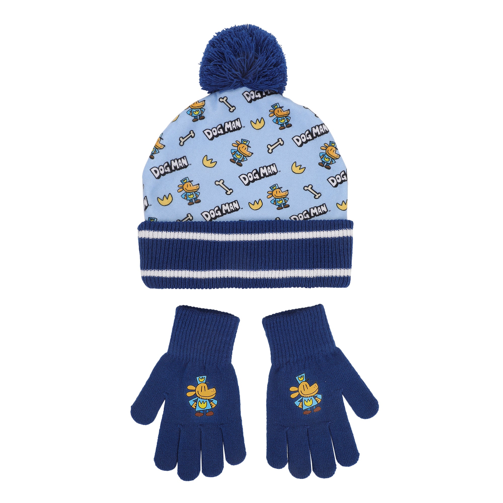 Dog Man All-Over Character Print Youth 2-Piece Knit Beanie & Gloves Set