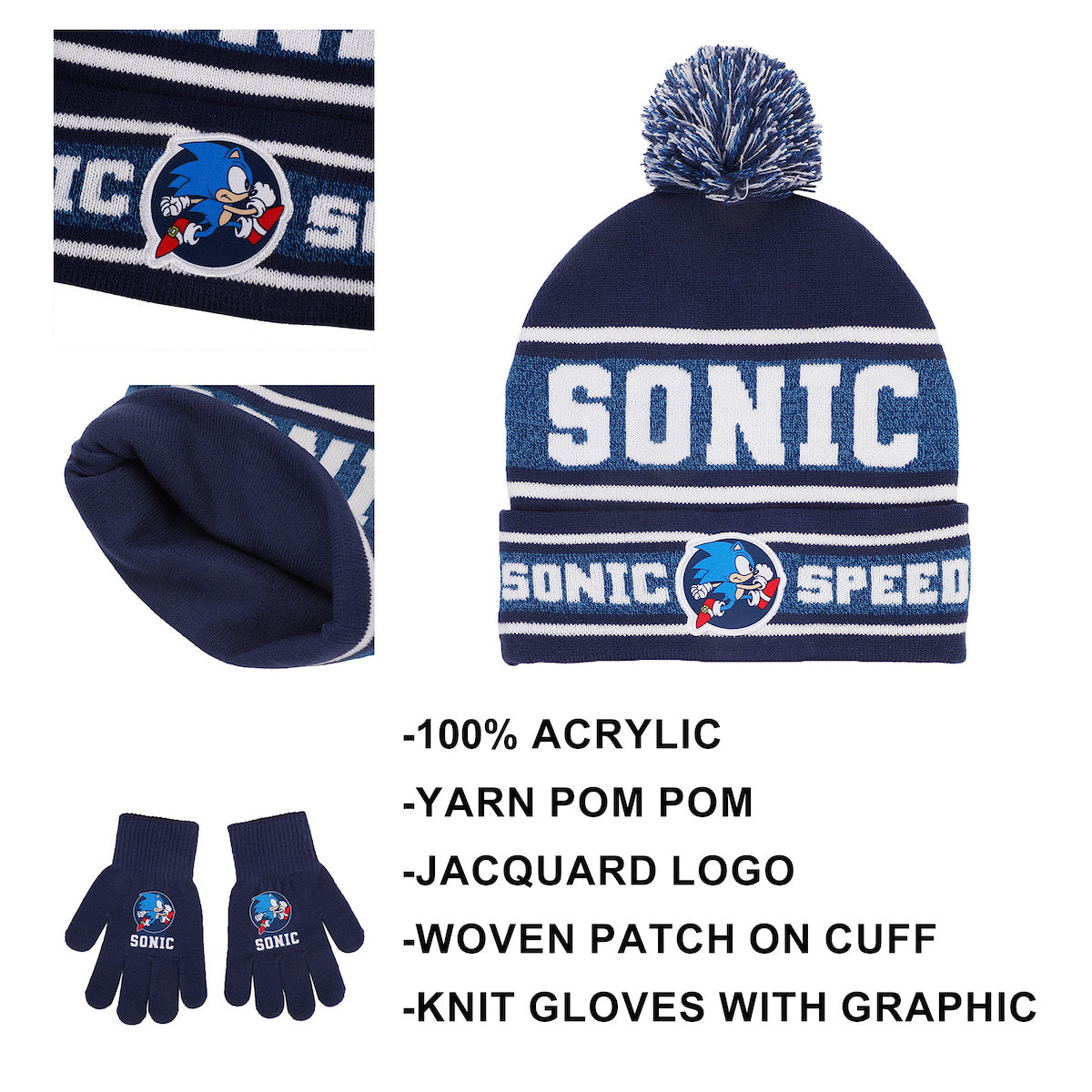 Sonic The Hedgehog Sonic Speed Youth 2-Piece Knit Beanie & Gloves Set