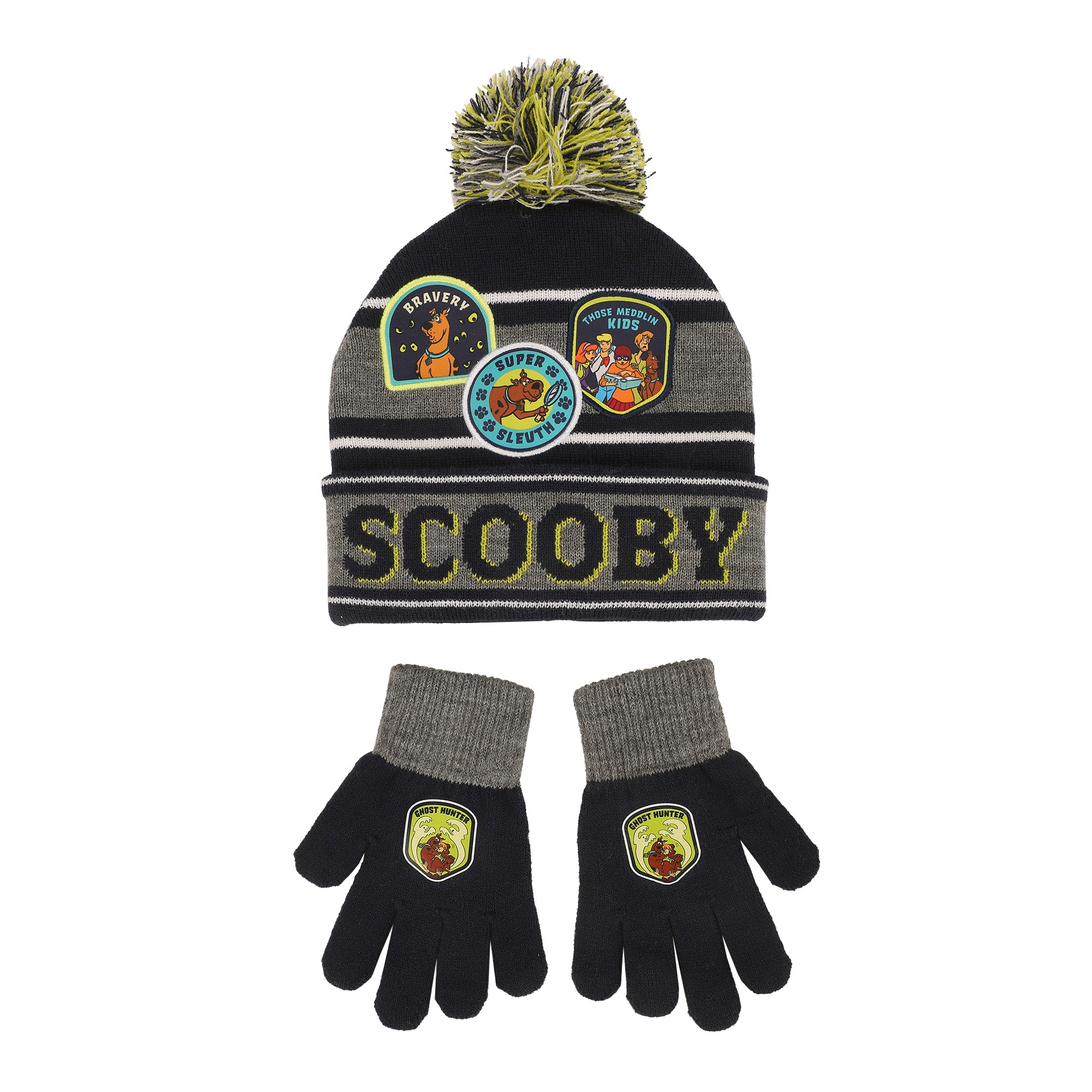 Scooby Doo Super Sleuth Badges Youth 2-Piece Knit Beanie & Gloves Set