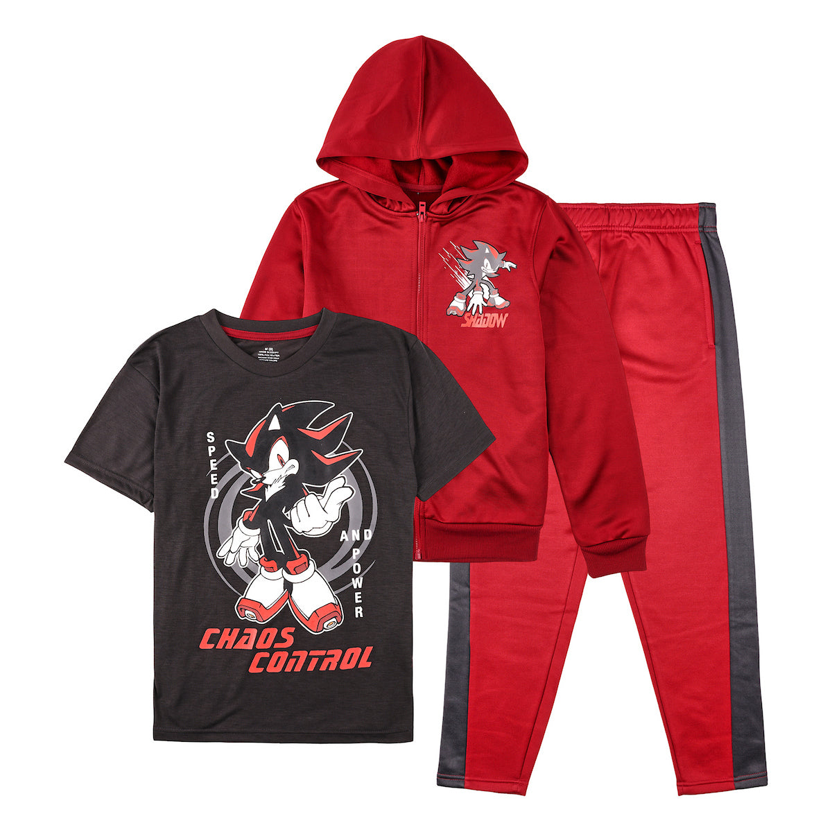 Sonic The Hedgehog Shadow Chaos Control Boy's 3-Pack Hoodie Tee & Joggers Set
