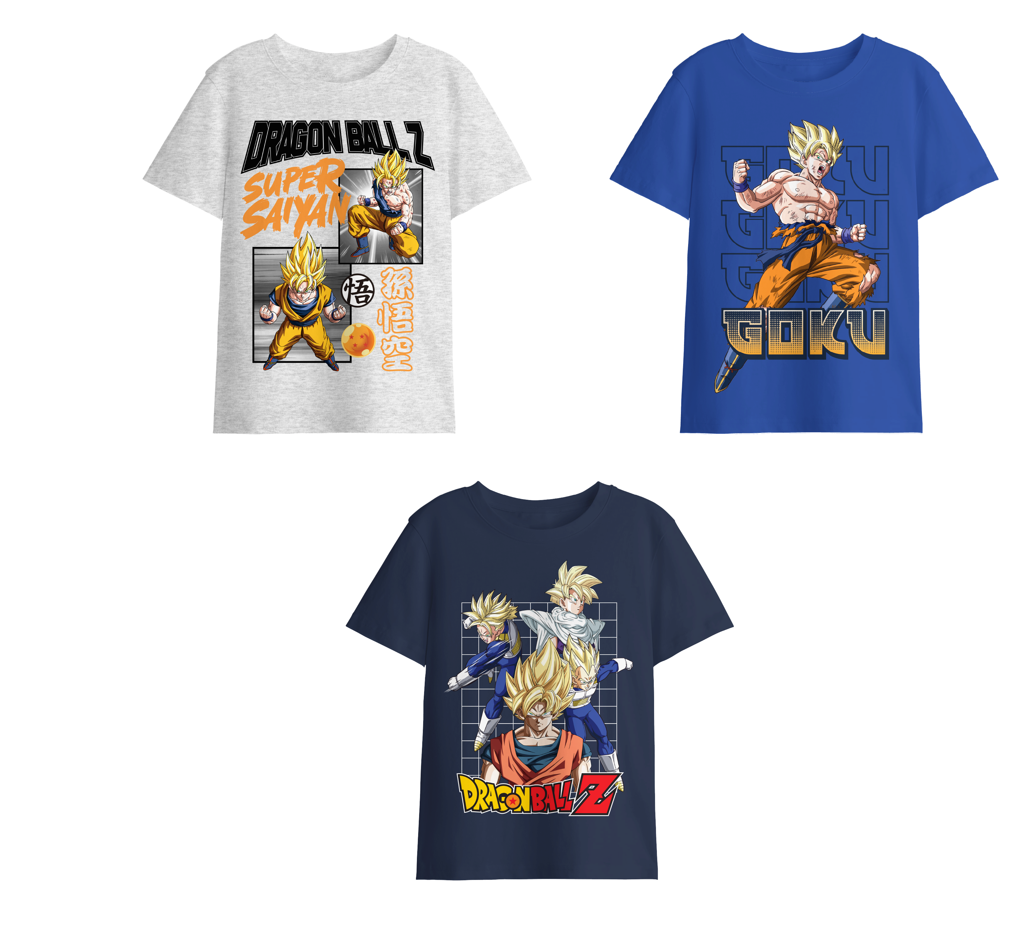 Dragon Ball Z Super Saiyan Character Art Boy’s 3-Pack Crew Neck Short Sleeve T-shirt Set