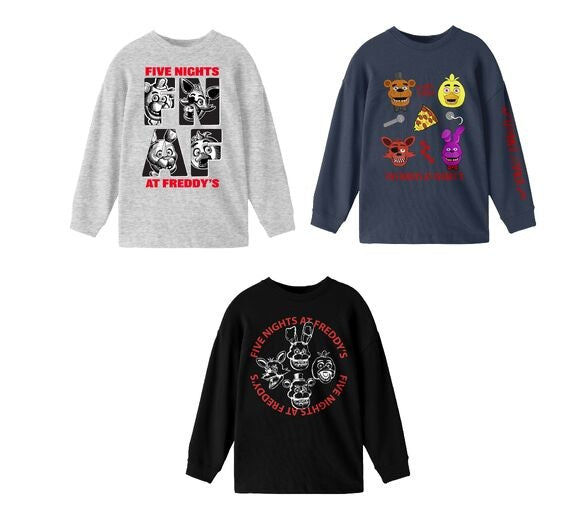 Five Nights At Freddy’s Character Art Boy’s 3-Pack Crew Neck Long Sleeve Shirts
