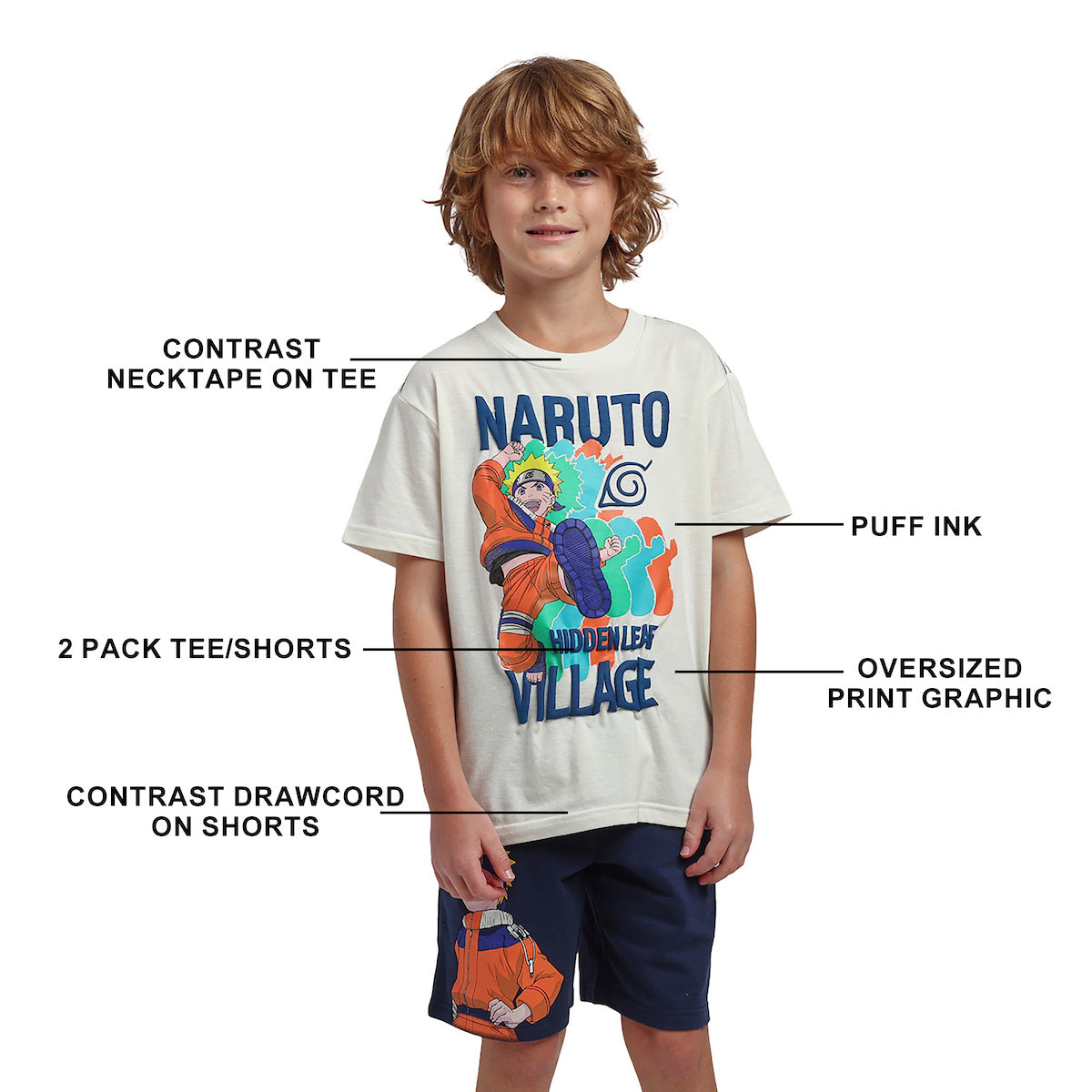 Naruto Hidden Leaf Village Boy's 2-Pack Tee & Lounge Shorts Combo Set
