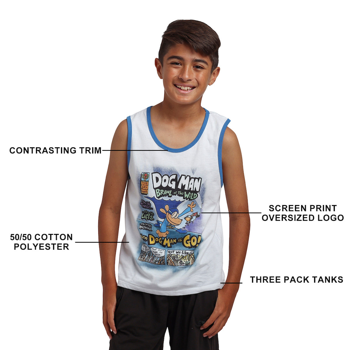 Dog Man Cover Art Boy’s 3-Pack Tank Top Set