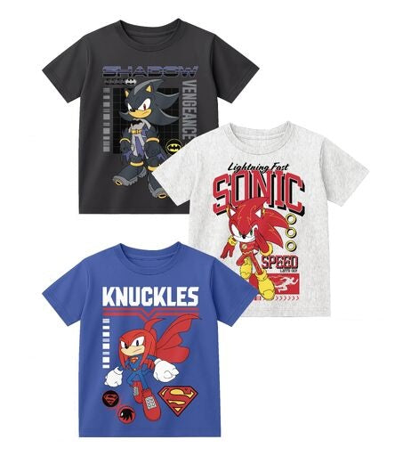 DC X Sega Sonic Superheroes Boy's 3-Pack Crew Neck Short Sleeve T-shirt Set