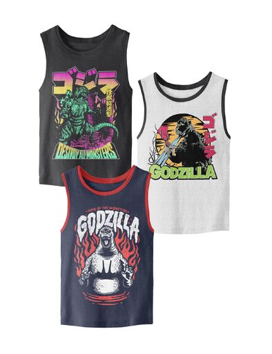 Godzilla Kanji Kaiju Boy’s 3-Pack Tank Top Set