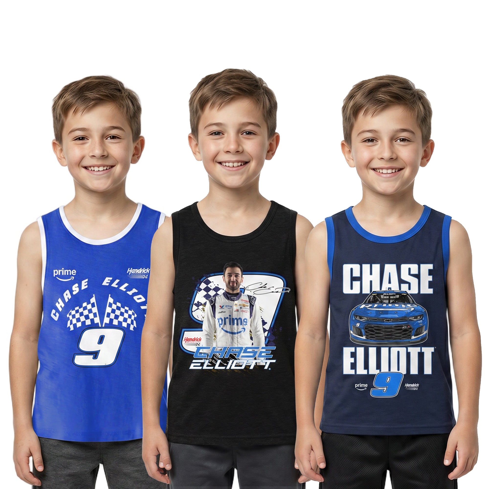 Hendrick Racing Chase Elliott 3-Pack of Youth Boy’s Sleeveless Muscle Shirts