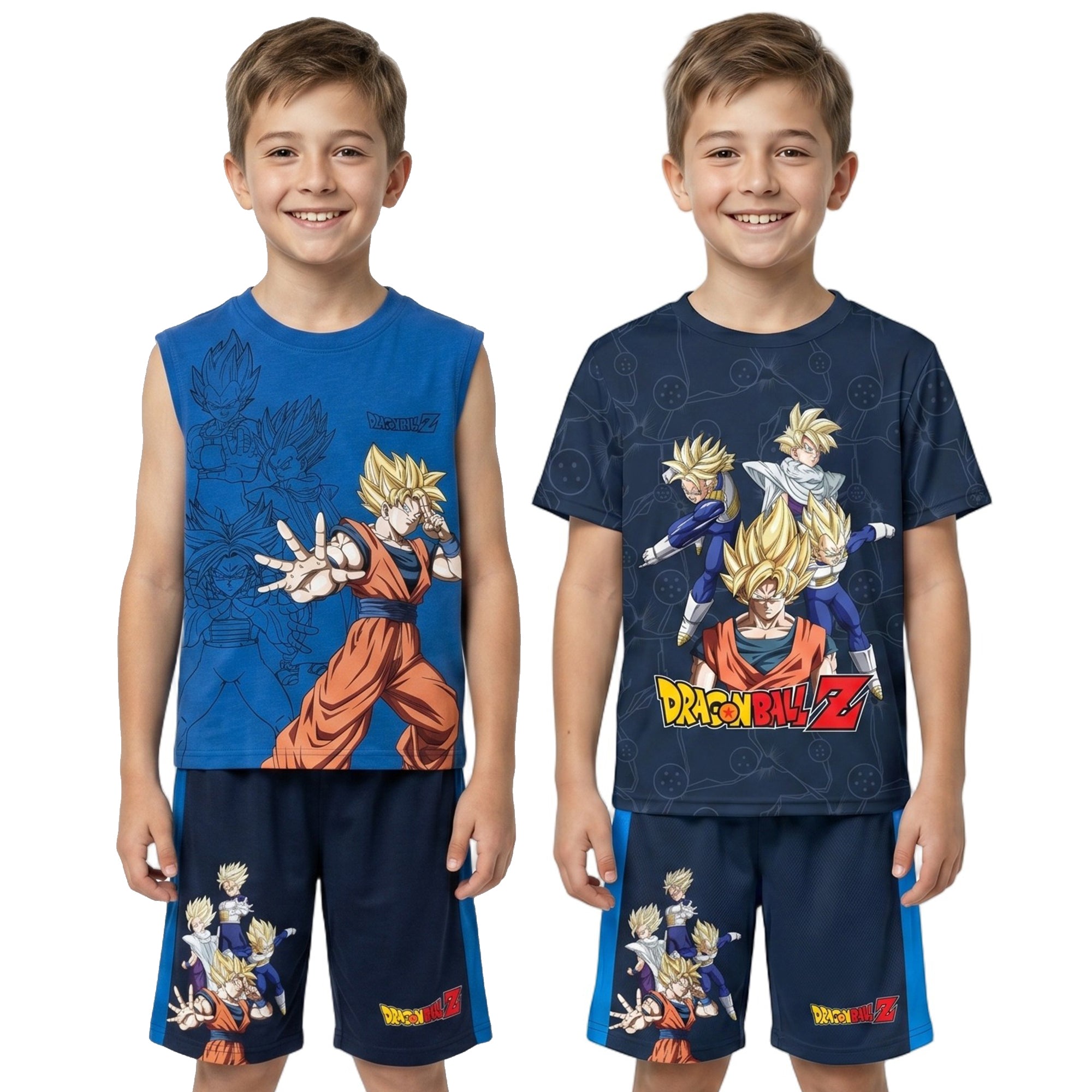 Dragon Ball Z Favorite Characters Youth Boy Muscle Shirt, Short-Sleeve Tee, and Lounge Shorts 3-Piece Combo Set