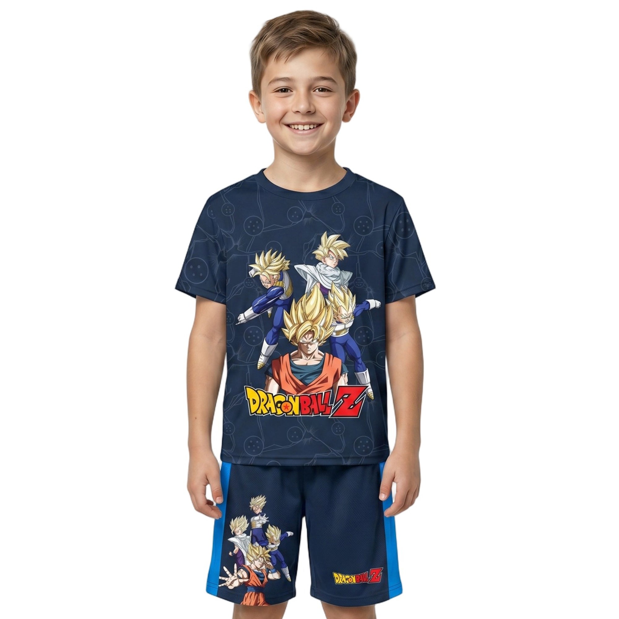 Dragon Ball Z Favorite Characters Youth Boy Muscle Shirt, Short-Sleeve Tee, and Lounge Shorts 3-Piece Combo Set