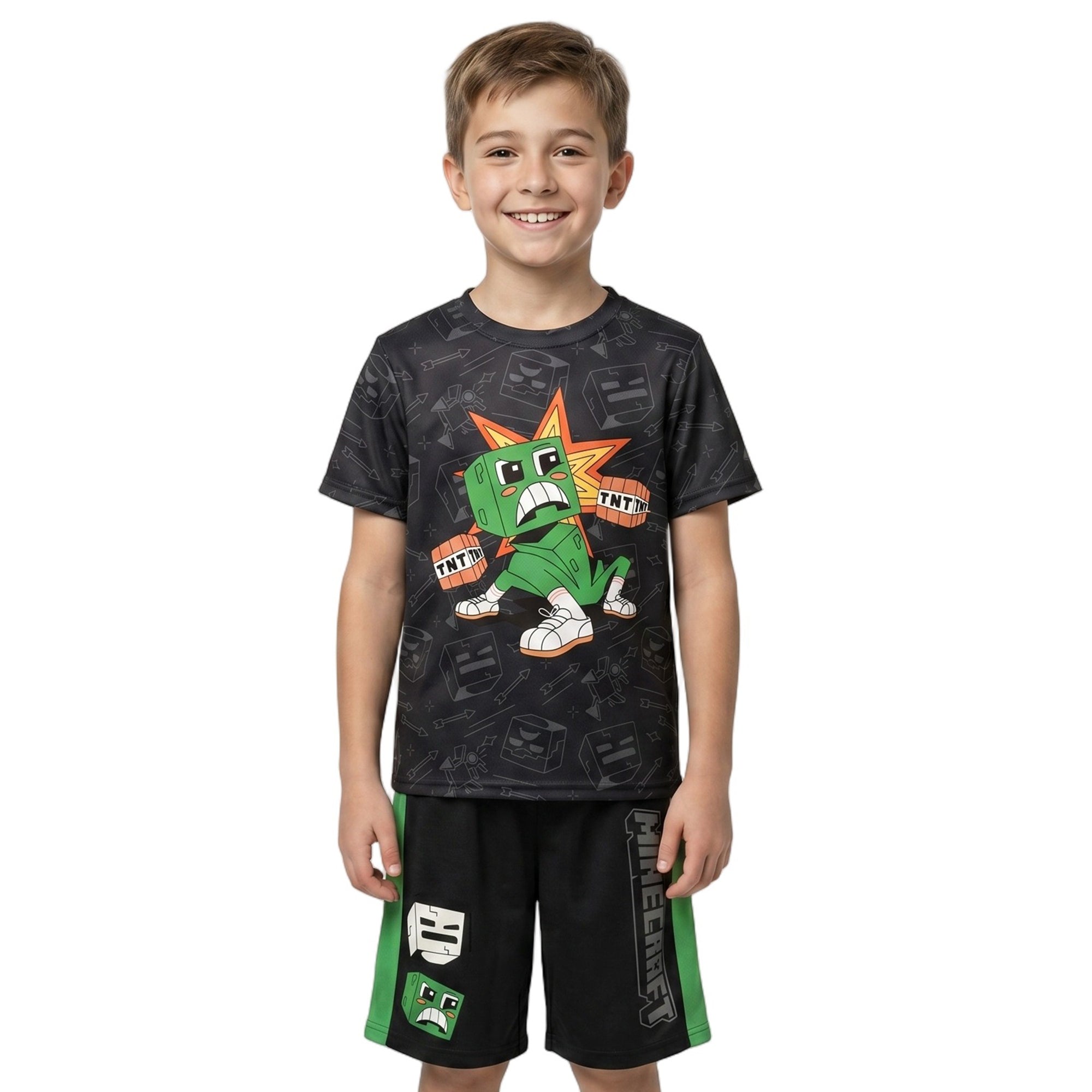 Minecraft Creepers And Pale Creepers Youth Boy Muscle Shirt, Short-Sleeve Tee, and Lounge Shorts 3-Piece Combo Set