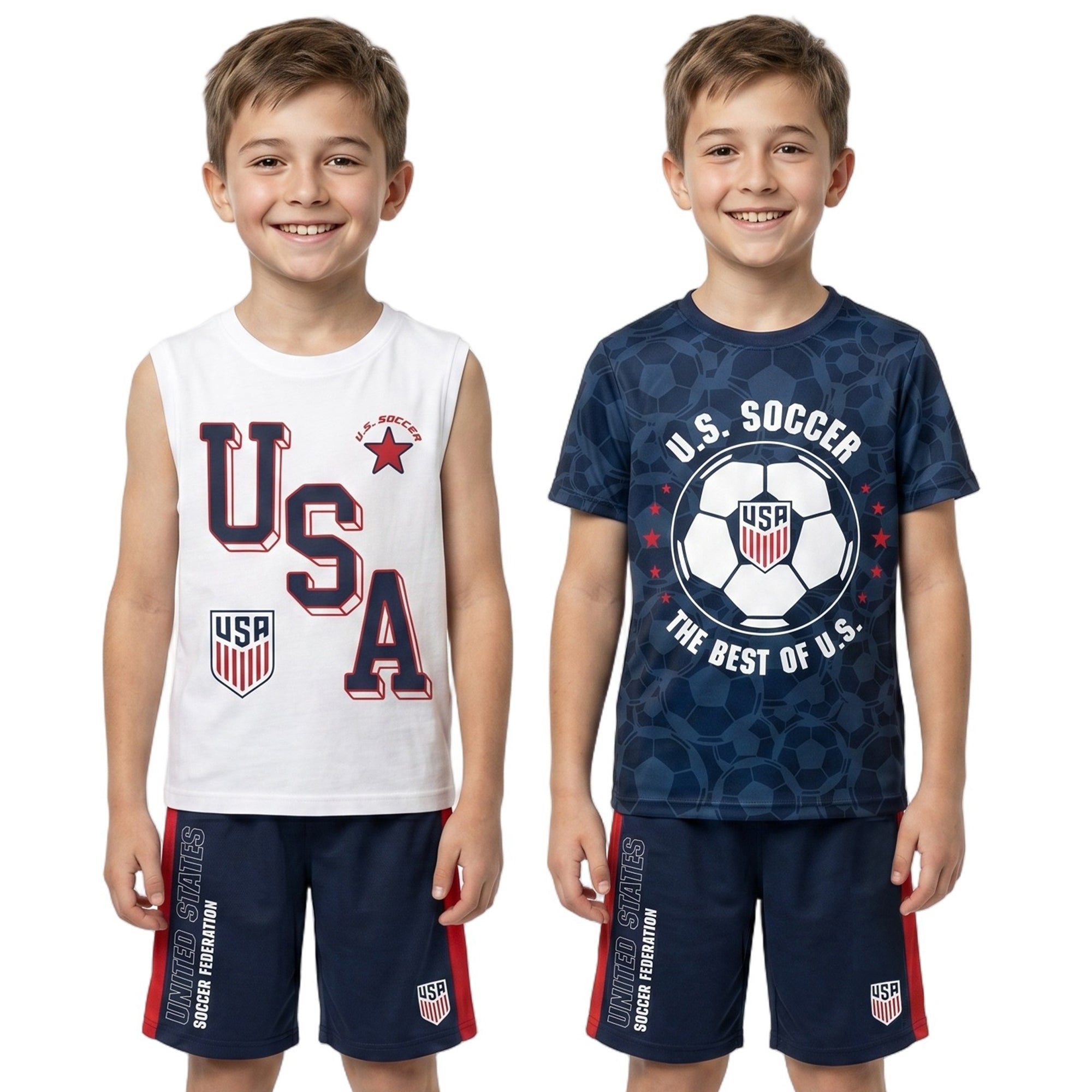 U.S. Soccer Federation Team USA Youth Boy Muscle Shirt, Short-Sleeve Tee, and Lounge Shorts 3-Piece Combo Set