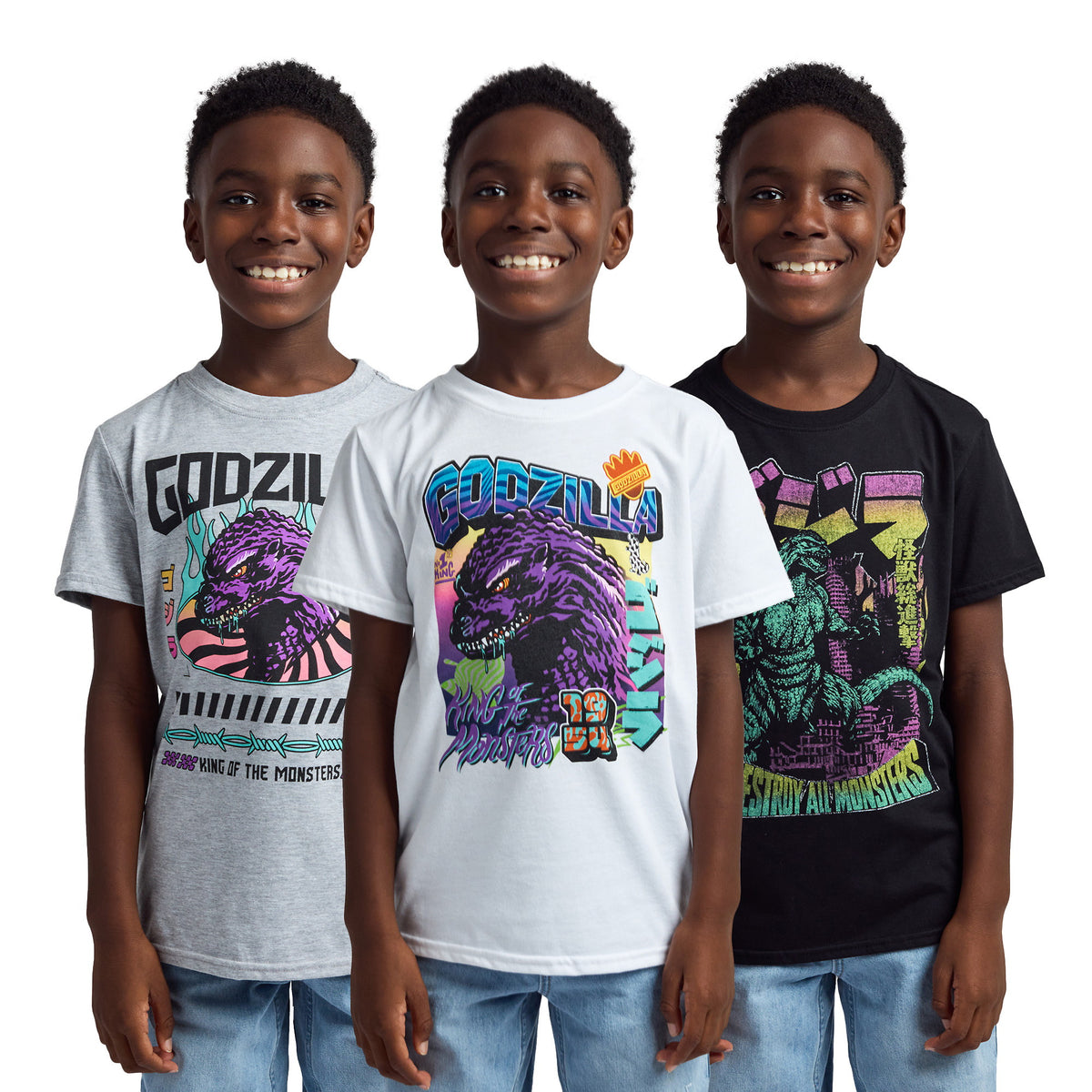 Godzilla Classic Boys 3-Pack Graphic Tees for Kids