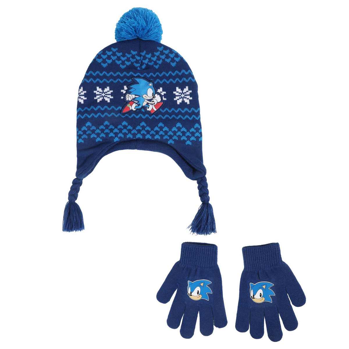 Sonic The Hedgehog Kids Fairisle Knit Peruvian Hat and Gloves Set