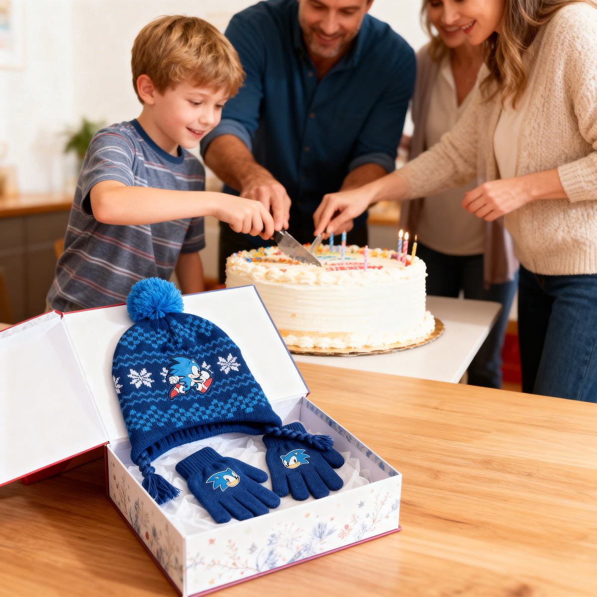 Sonic The Hedgehog Kids Fairisle Knit Peruvian Hat and Gloves Set