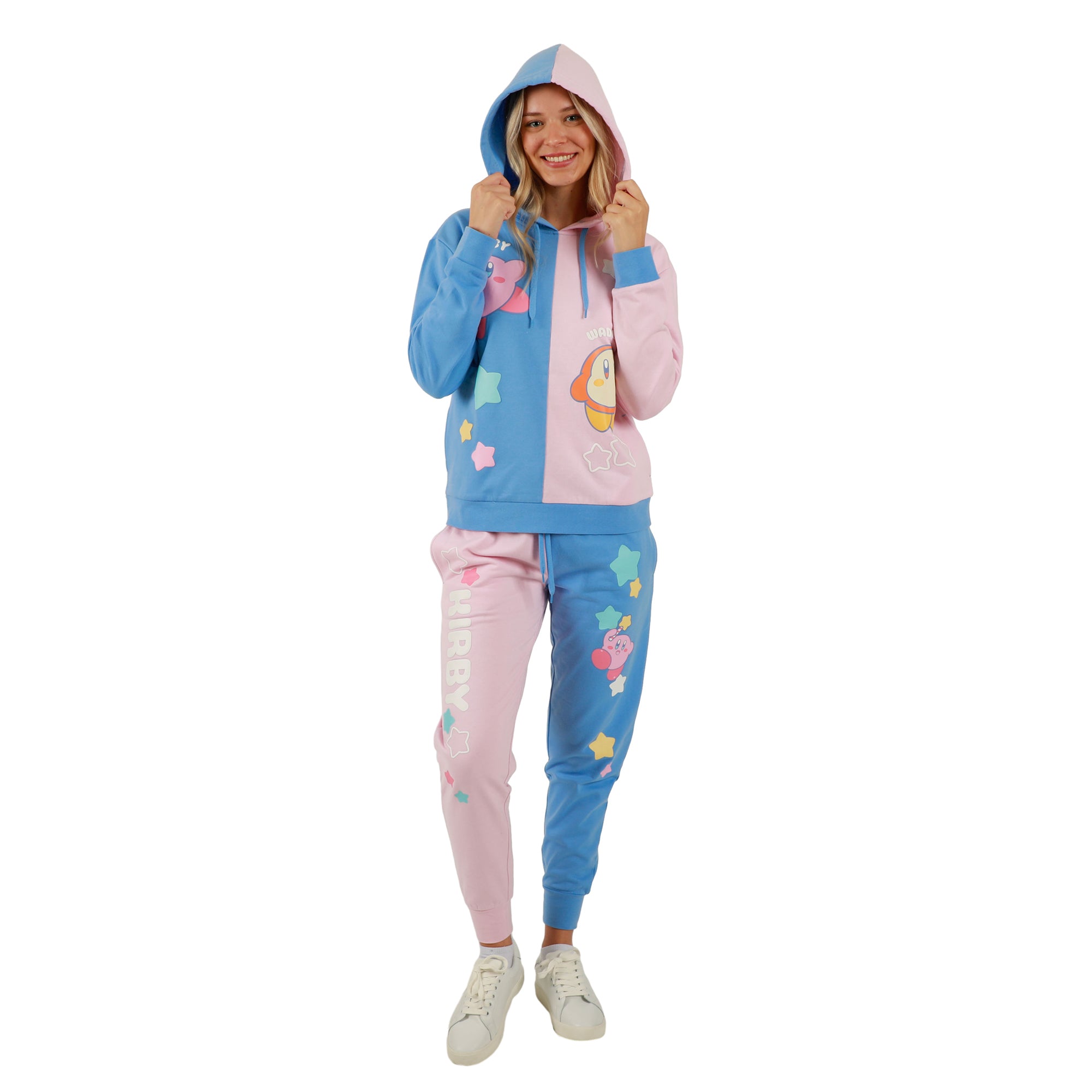 Kirby and Waddle Dee Pink and Blue Color Block Hoodie and Jogger Combo
